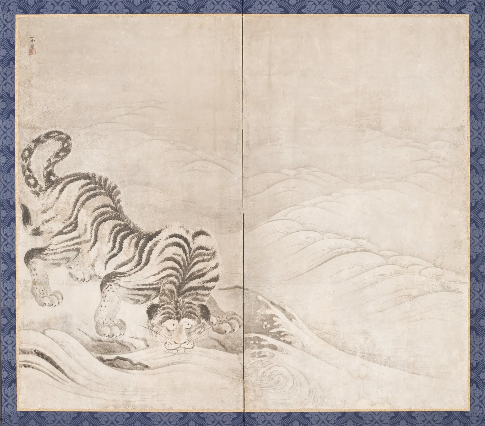 Tiger Drinking from a Raging River
