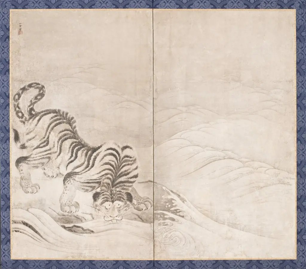 Tiger Drinking from a Raging River