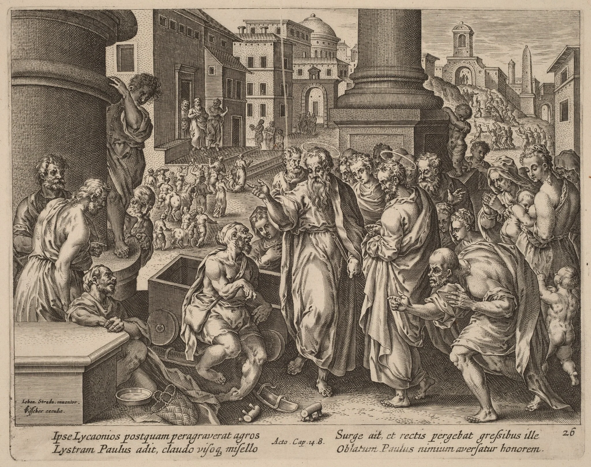 Saint Paul Heals the Lame Man at Lystra, by Philip Galle, ink, 1574