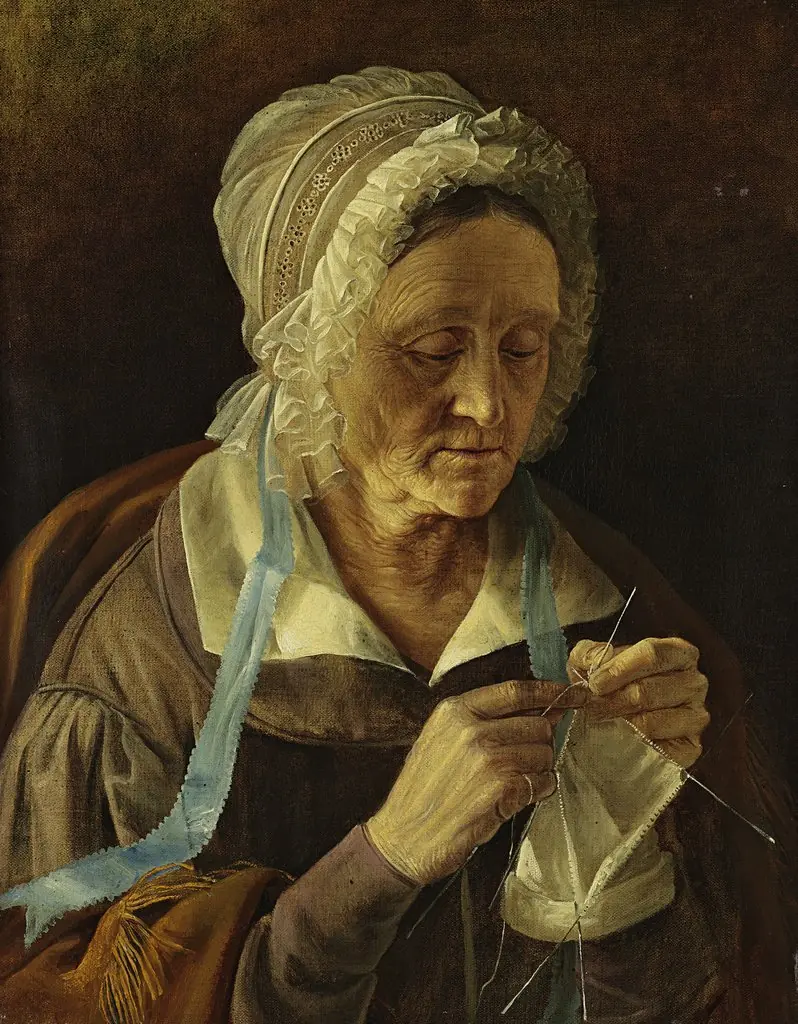 Old Woman Knitting a Sock