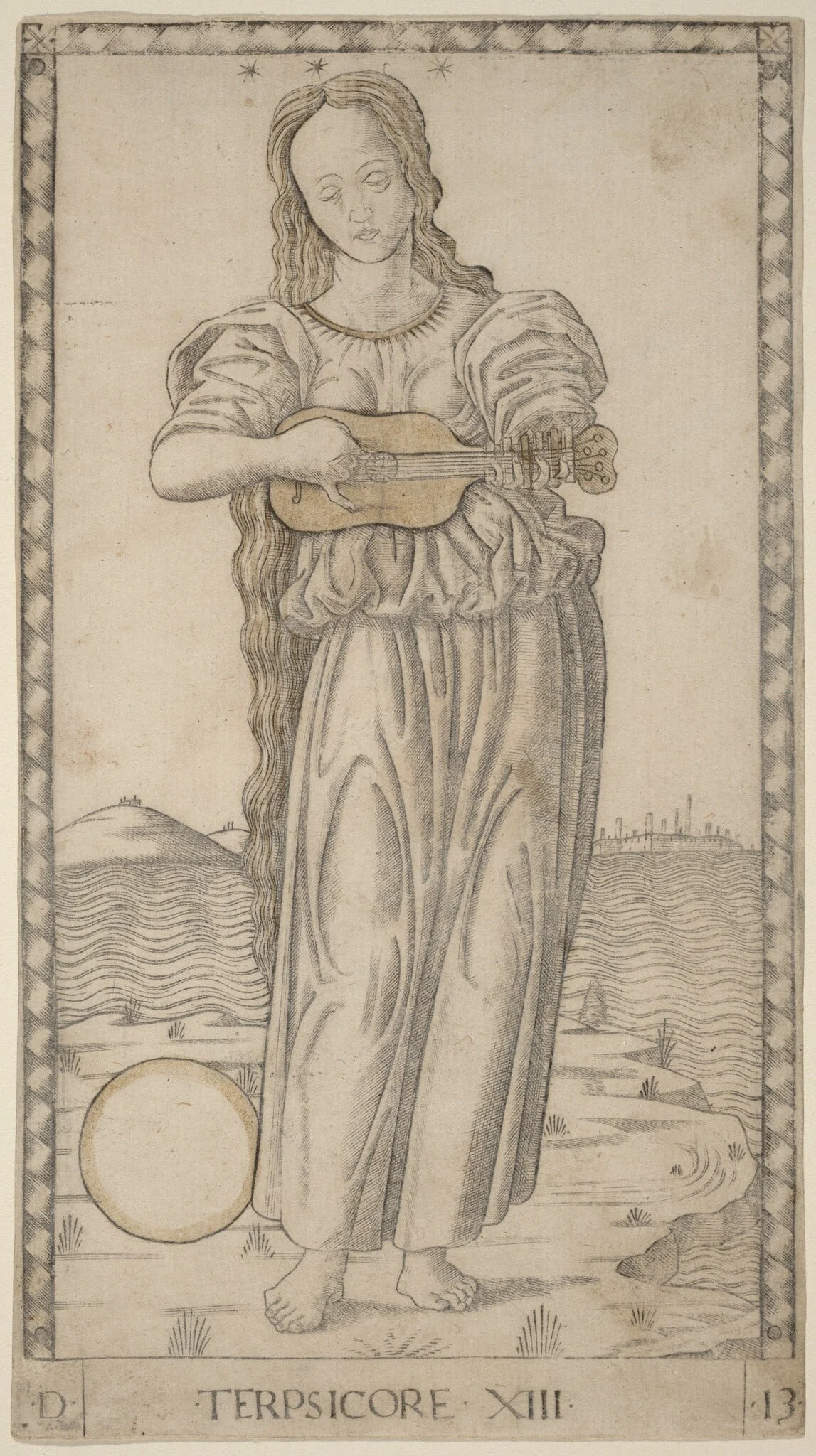 Terpsicore (Terpsichore), by Master of the E-Series Tarocchi, ink, 1465