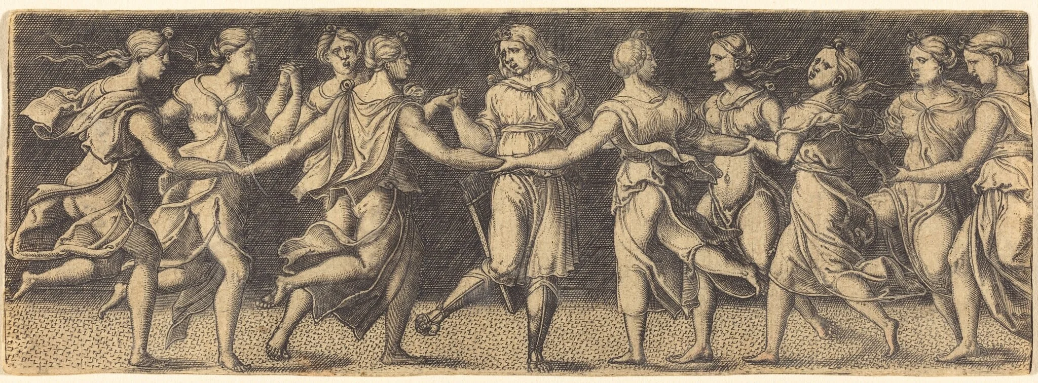 Apollo Dancing with the Nine Muses, by German 16th Century, ink, 1550