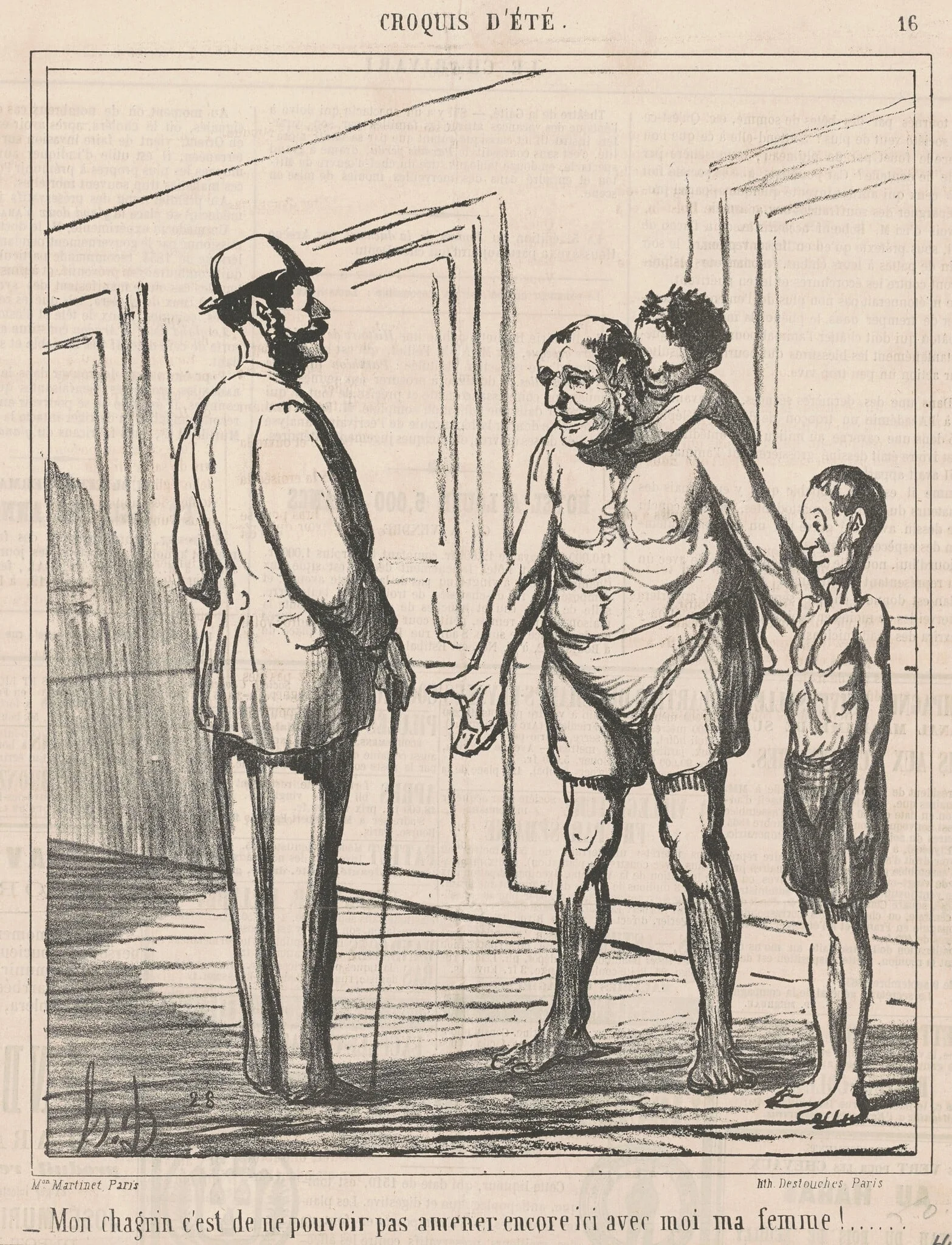 Mon chagrin c'est de ne pouvoir ..., by Honoré Daumier, ink, 1865
