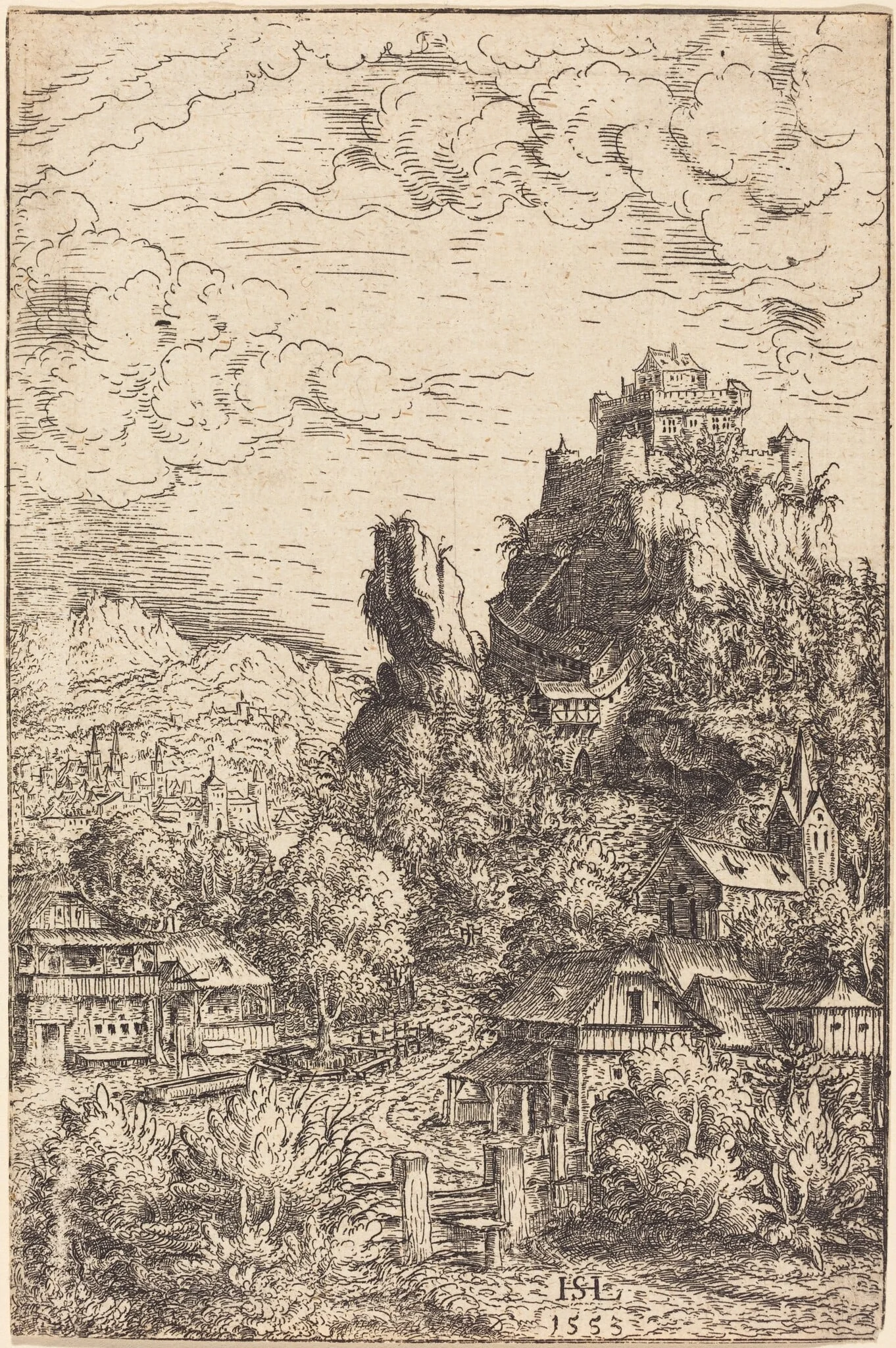 Landscape with a Castle, by Hanns Lautensack, ink, 1553
