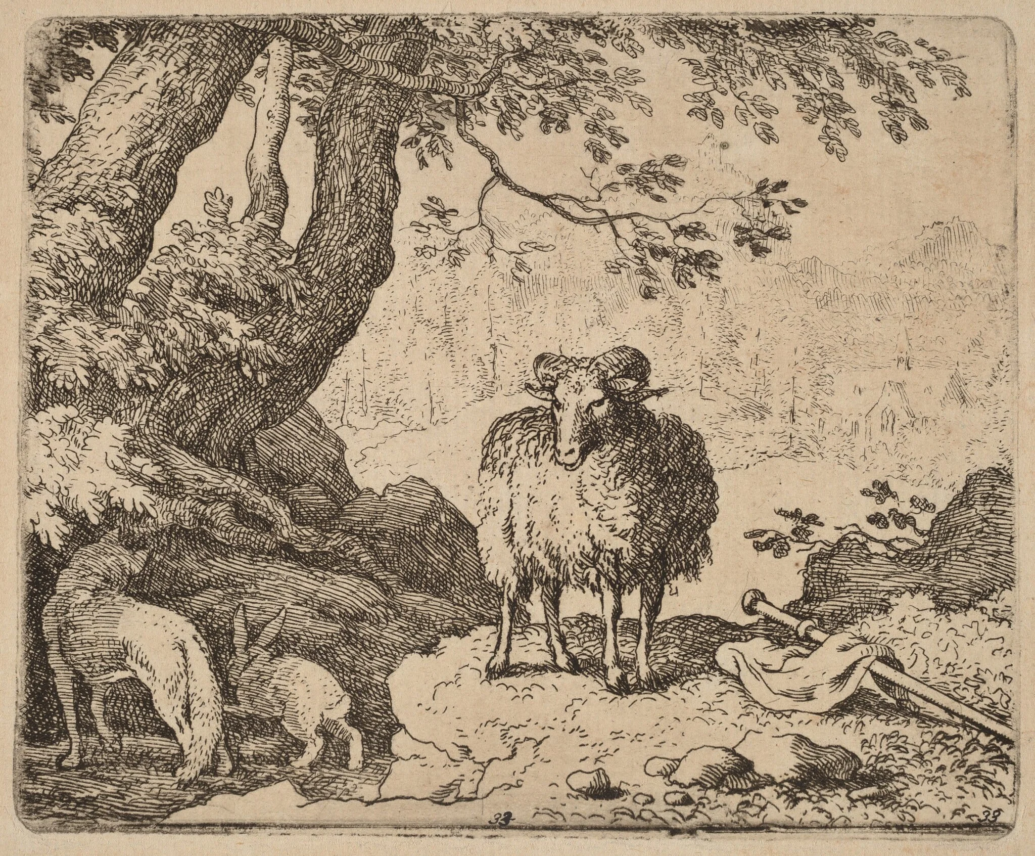 Reynard Returns Home, Accompanied by the Ram and the Rabbit, by Allart van Everdingen, ink, 1650