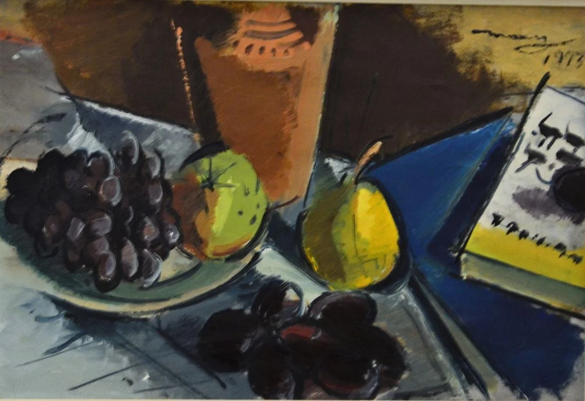 Natură statică cu fructe și carte, by Max Hermann Maxy, unspecified, 1943