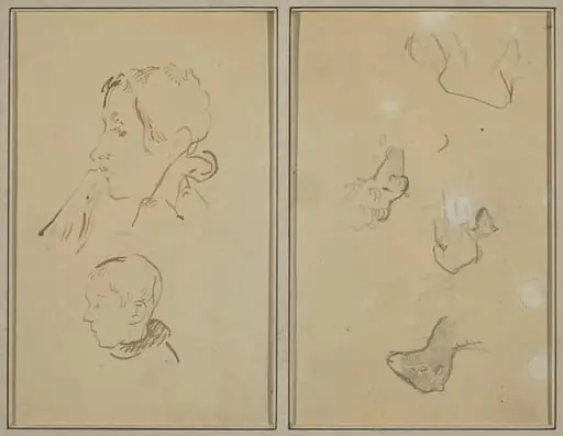 Two Heads; Studies of Sheep [recto]