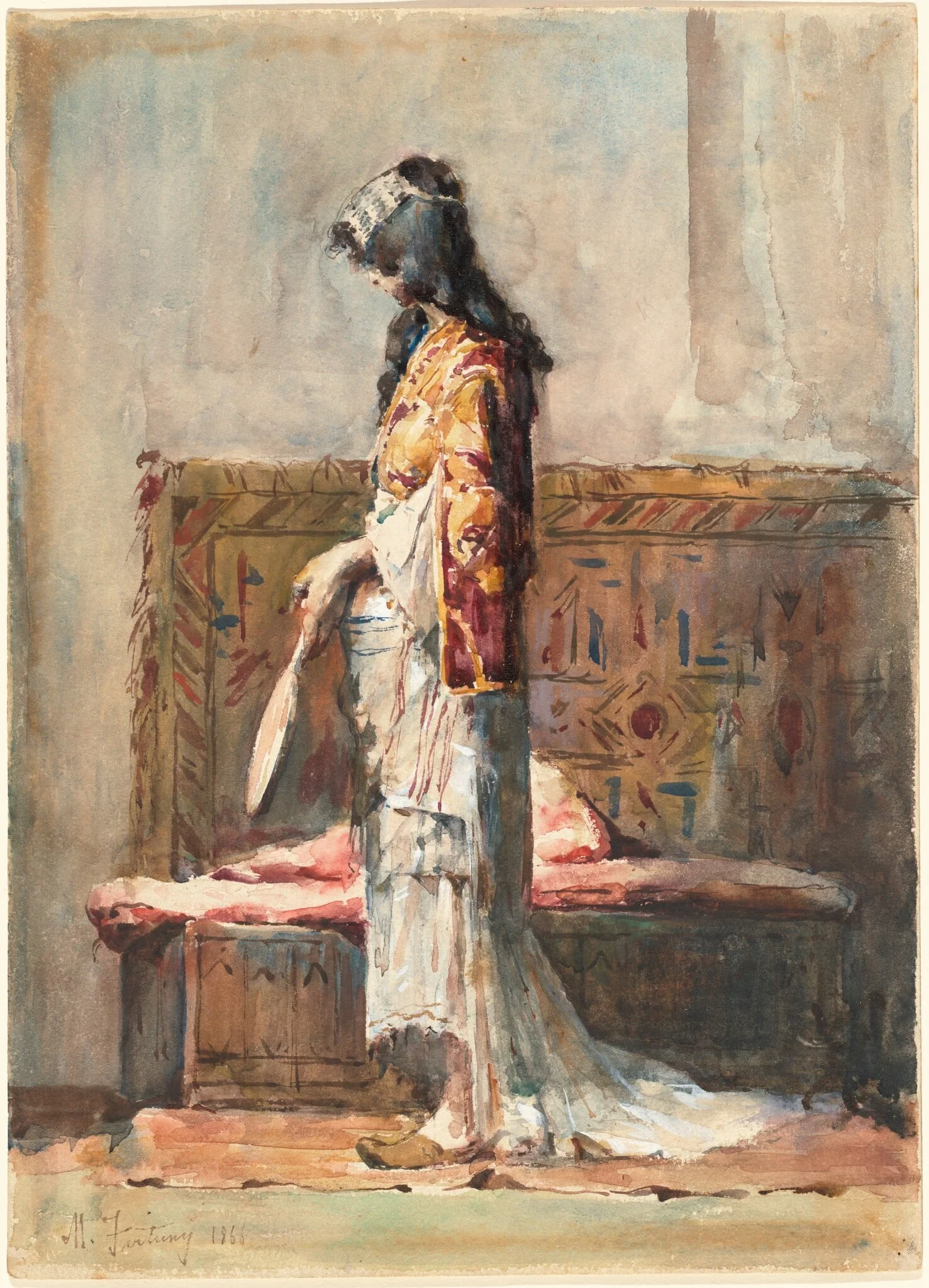 A Moroccan Woman in Traditional Dress, by Mariano Fortuny Marsal, watercolor, 1866