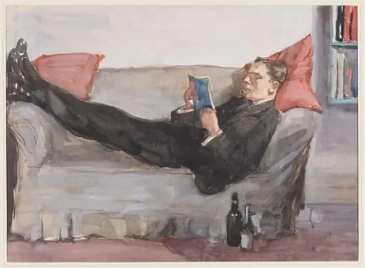 A man reading on a sofa