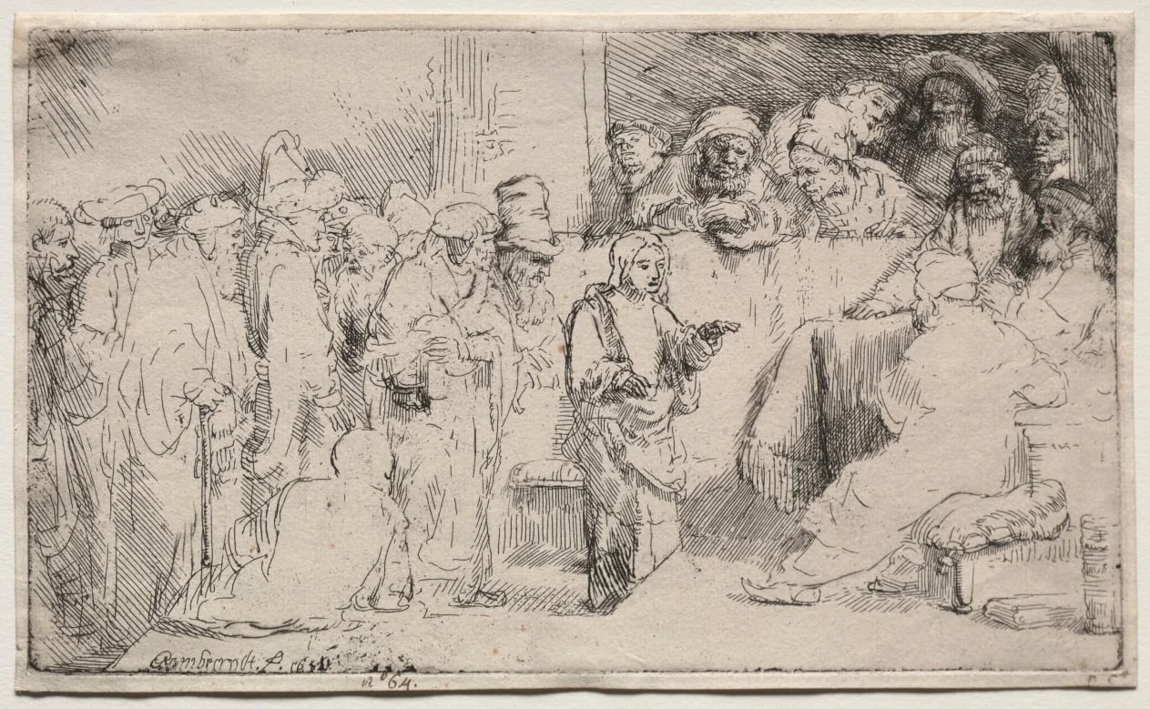 Christ Disputing with the Doctors: A Sketch, by Rembrandt, 1652