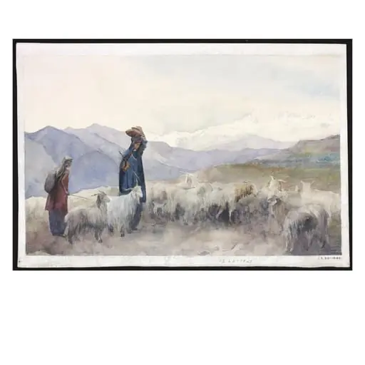 Shepherds in a mountain landscape, Kashmir