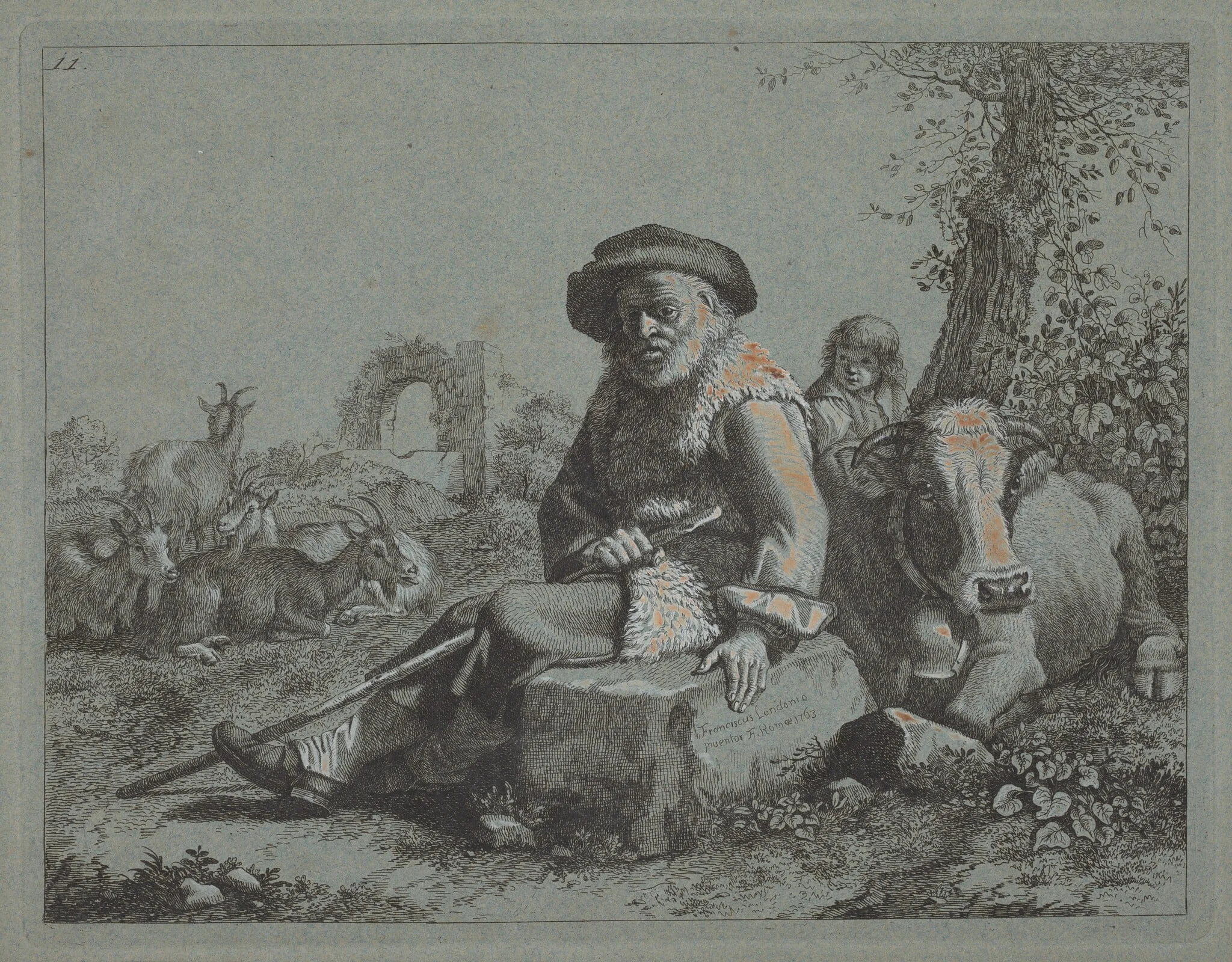 Seated Old Man, by Francesco Londonio, gouache, 1753