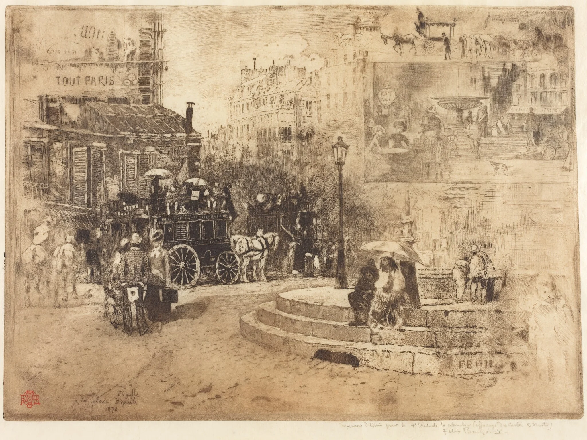 La Place Pigalle en 1878 (Place Pigalle in 1878), by Félix-Hilaire Buhot, ink, 1878