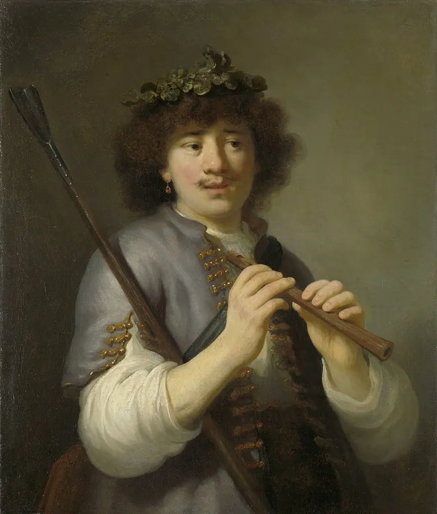 Rembrandt as sheperd with staff and flute