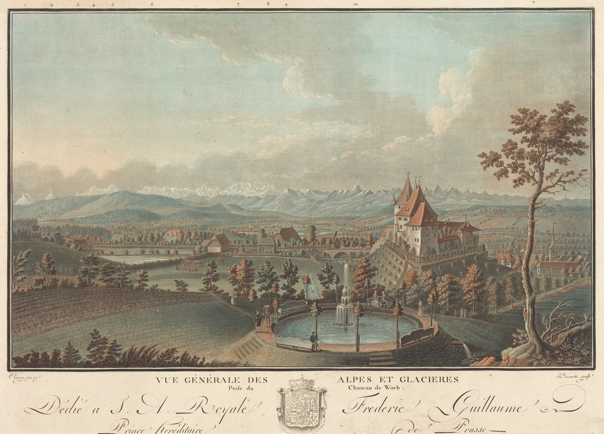 Vue generale des Alpes et Glaciers, by Charles-Melchior Descourtis, ink, 1786