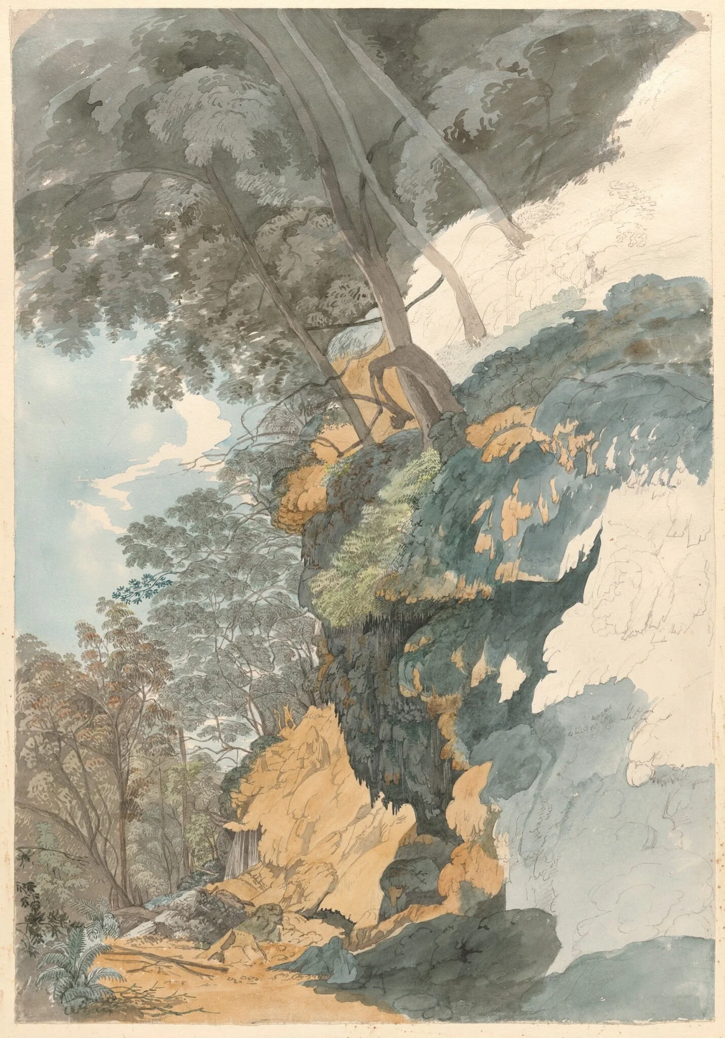 A Cliff Overhung with Trees, by Ezekiel Barton, watercolor, 1820
