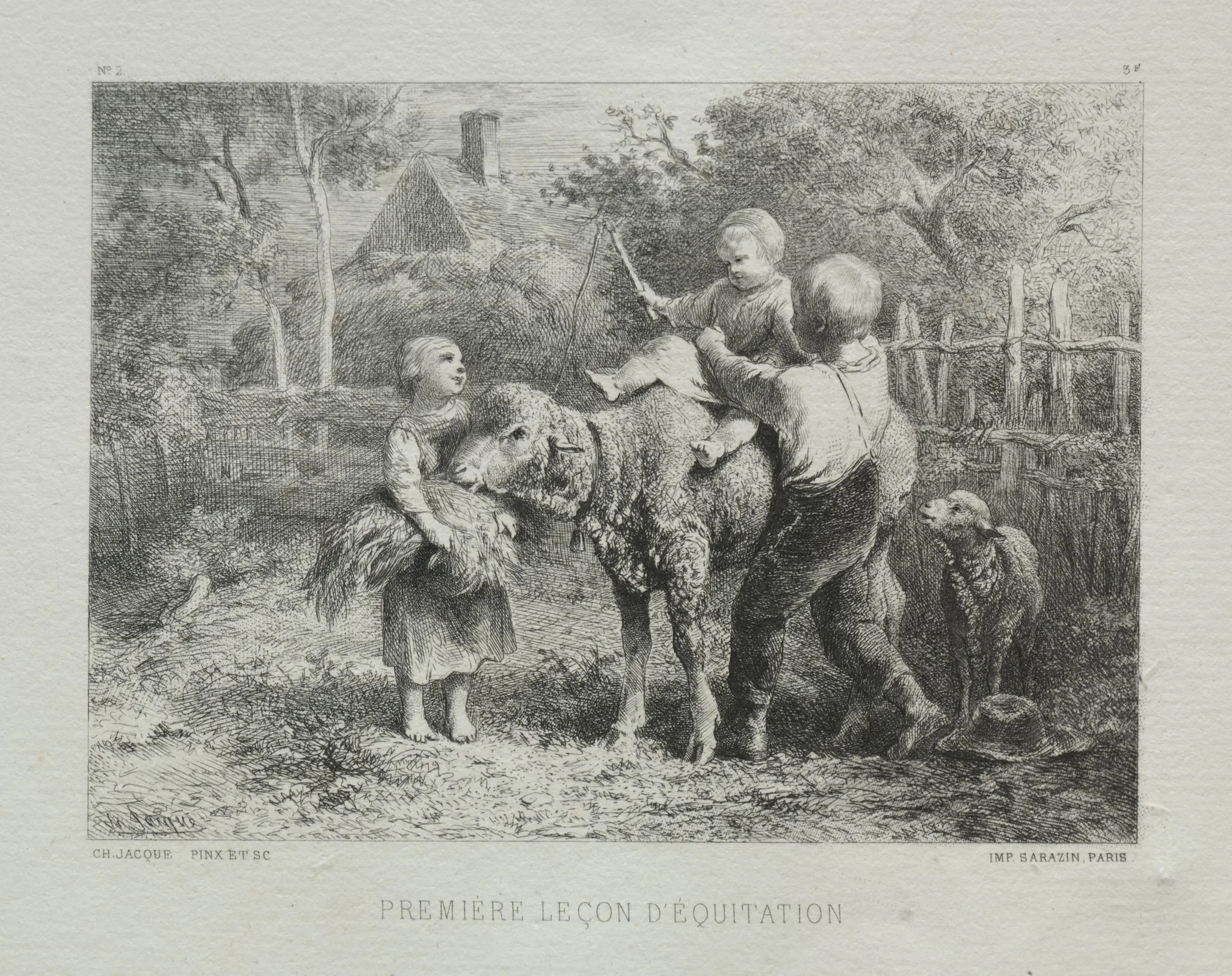 First Riding Lesson, by Charles Jacque, 1864