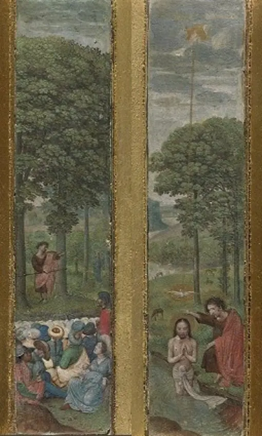 John the Baptist preaching and the Baptism of Christ