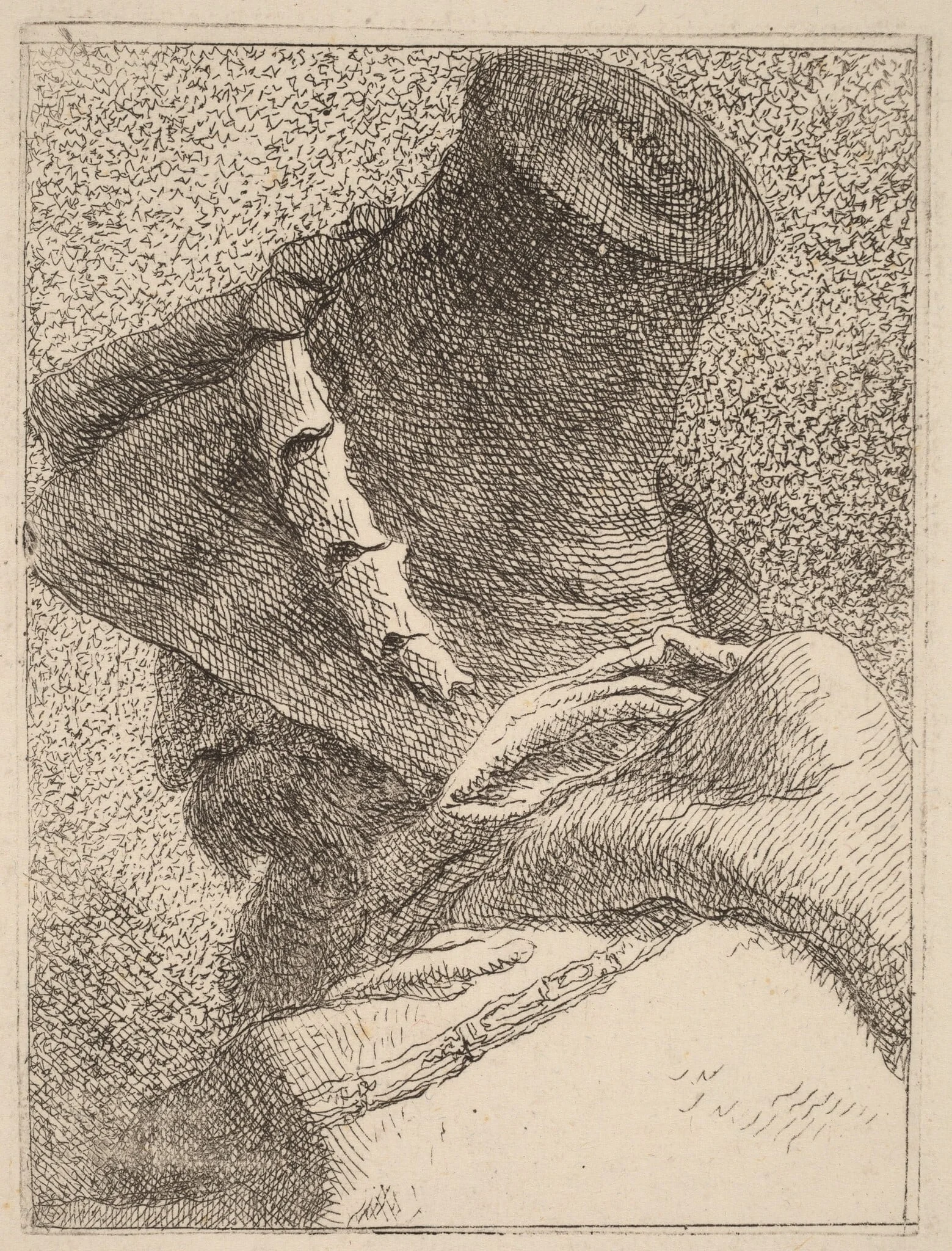 Profile of an Old Man with a Hat, by Giovanni Domenico Tiepolo, ink, 1770
