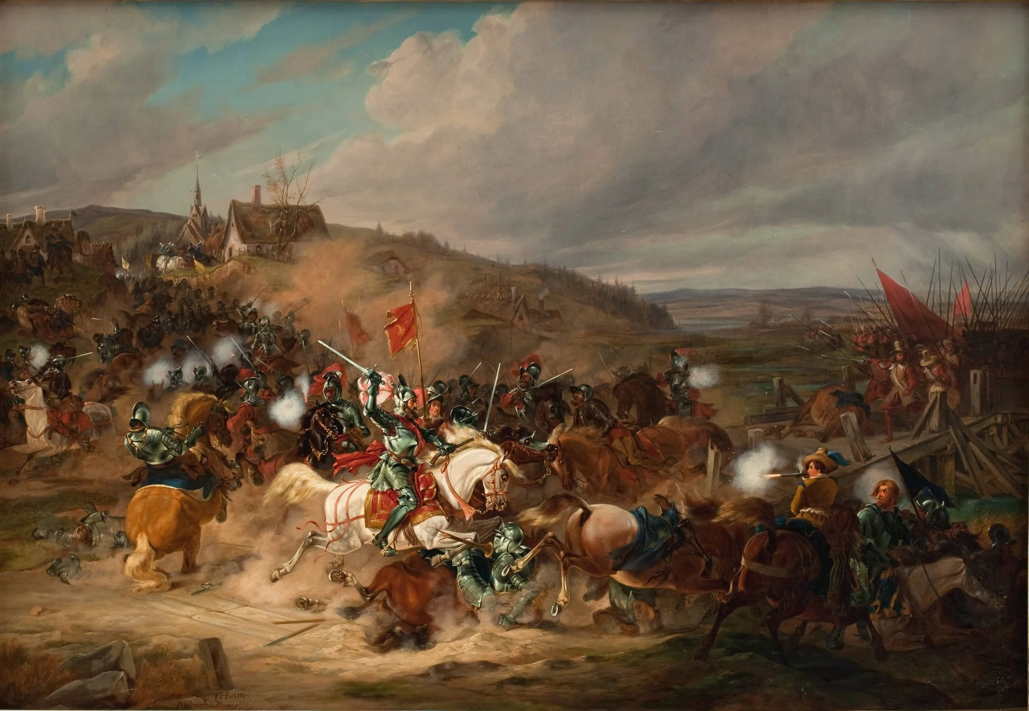 Daniel Rantzau bemægtiger sig Tureby Bro i Skåne under Syvårskrigen 1563-1570, by Unknown, 1850