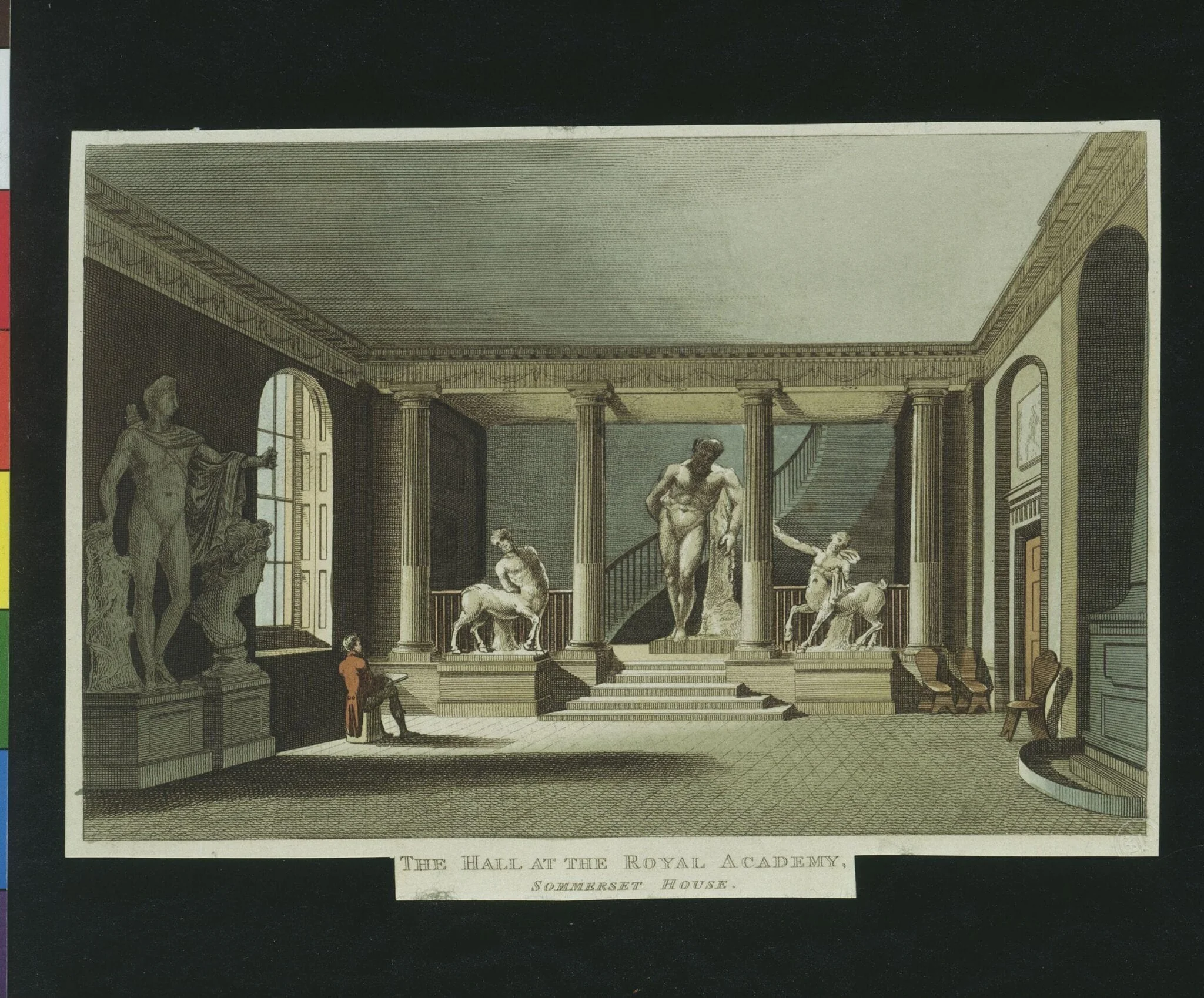 The Hall at the Royal Academy, Somerset House, by Unknown, ink, 1810