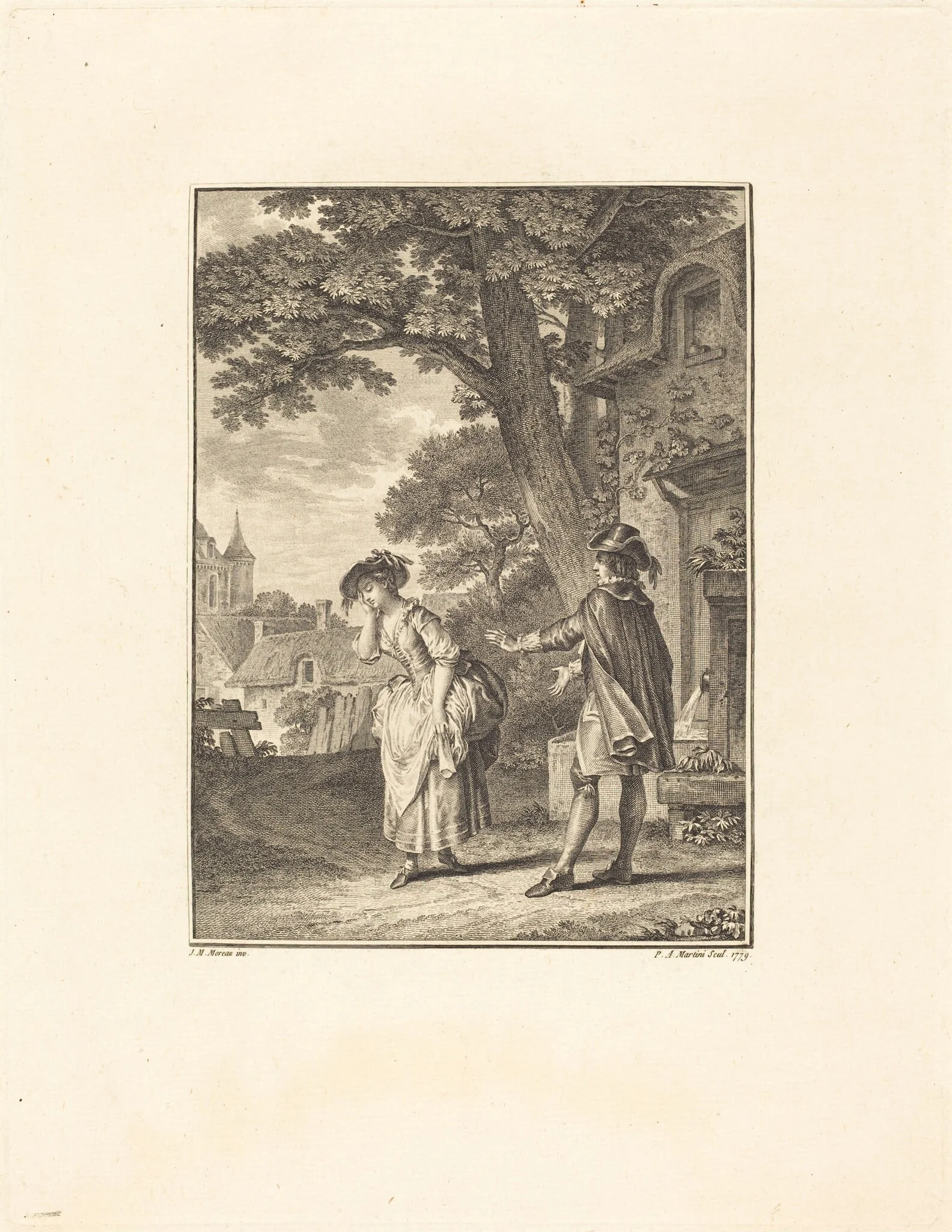 Le Devin du Village (Colette Weeping), by Pietro Antonio Martini, ink, 1779