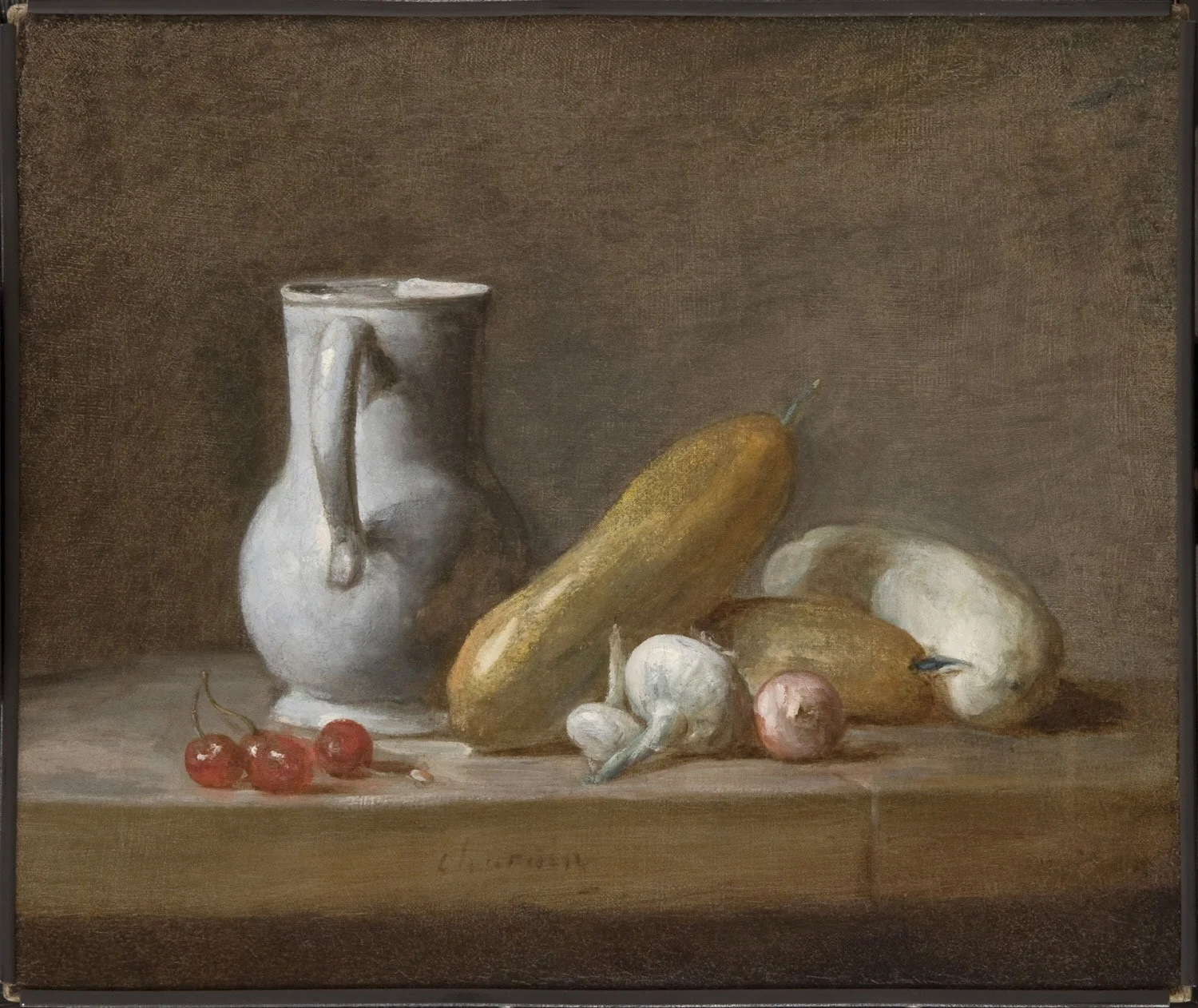 Still Life with Cherries and Turnips, by Jean-Baptiste-Siméon Chardin, oil, 1750