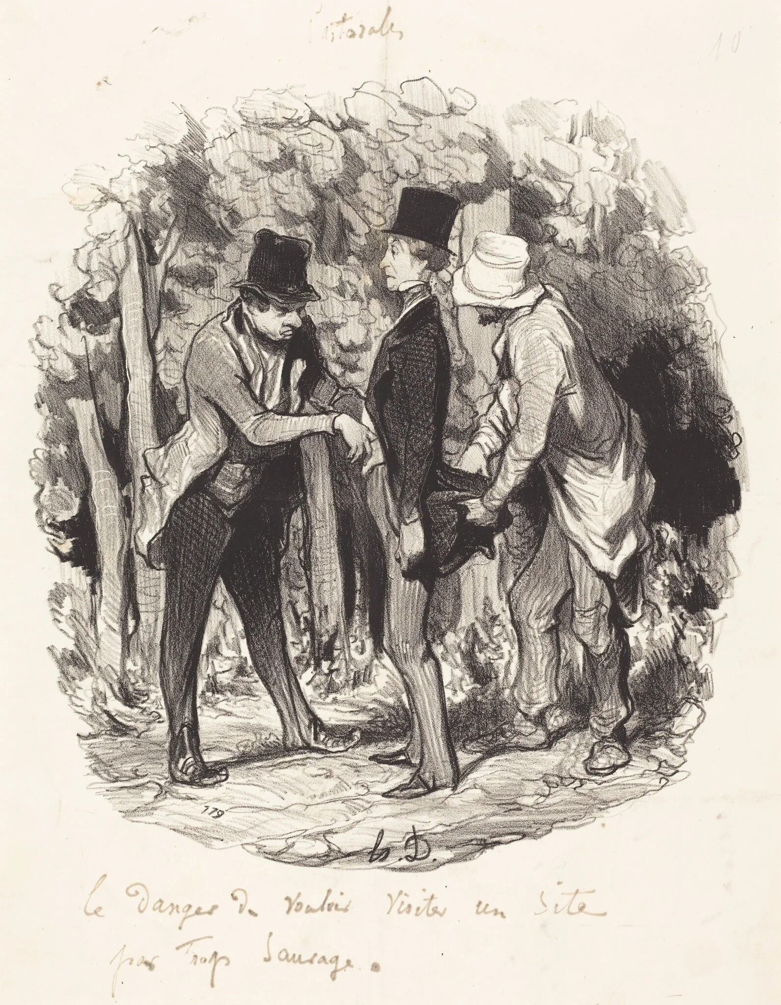 Le Danger de... visiter un site par trop sauvage, by Honoré Daumier, ink, 1845