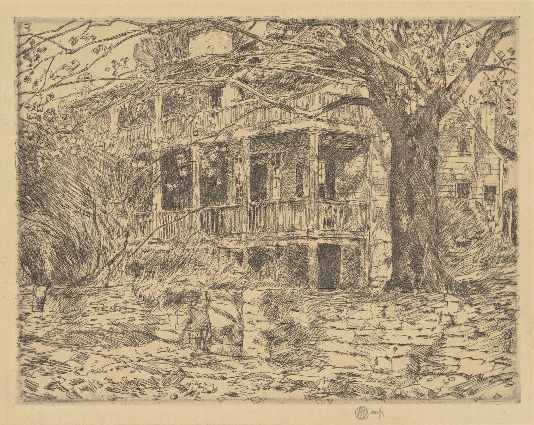 The Old House, Cos Cob, by Childe Hassam, ink, 1915