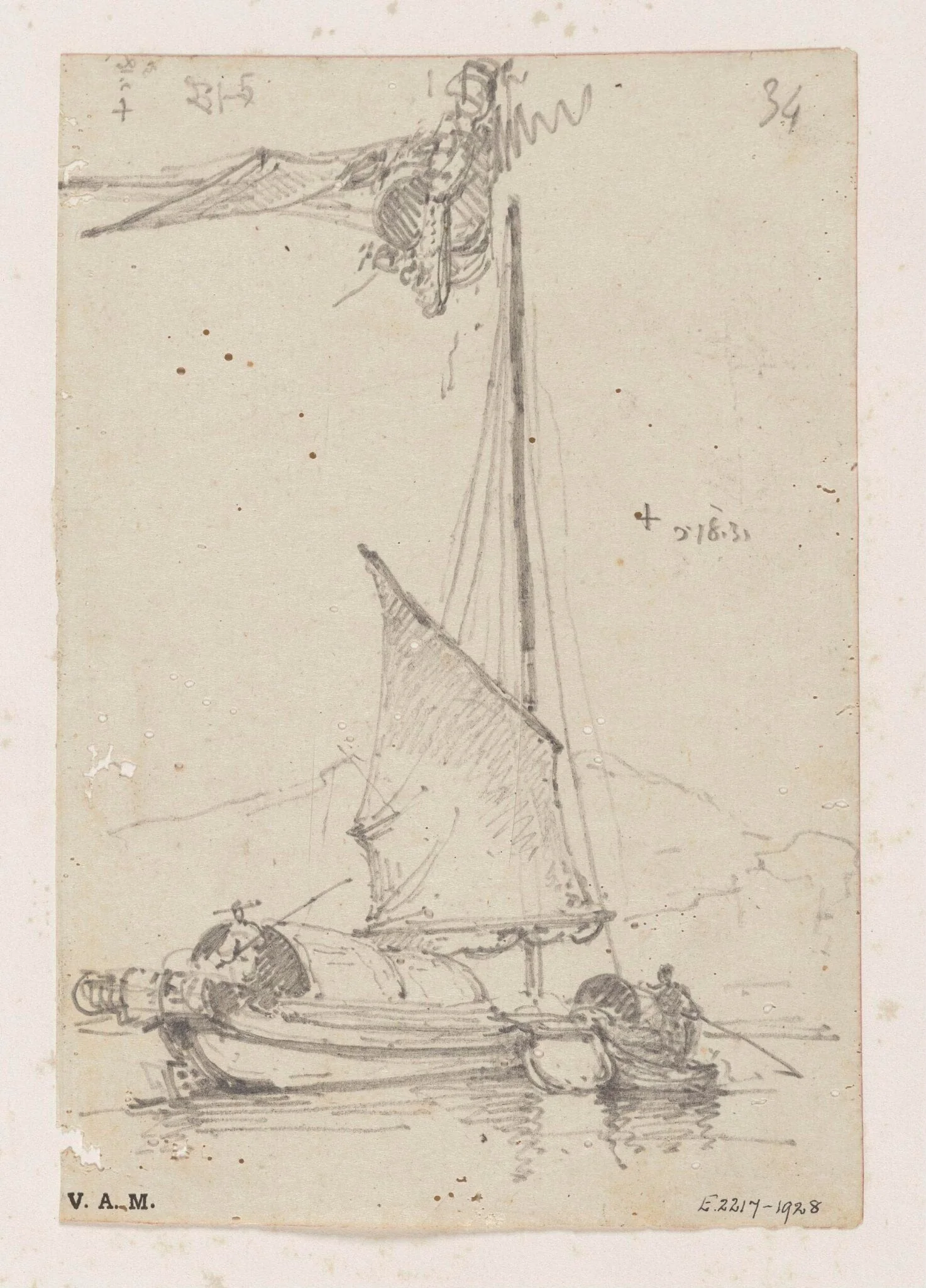 Two drawings of a Chinese boat under sail, by George Chinnery, 12