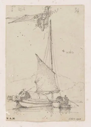 Two drawings of a Chinese boat under sail