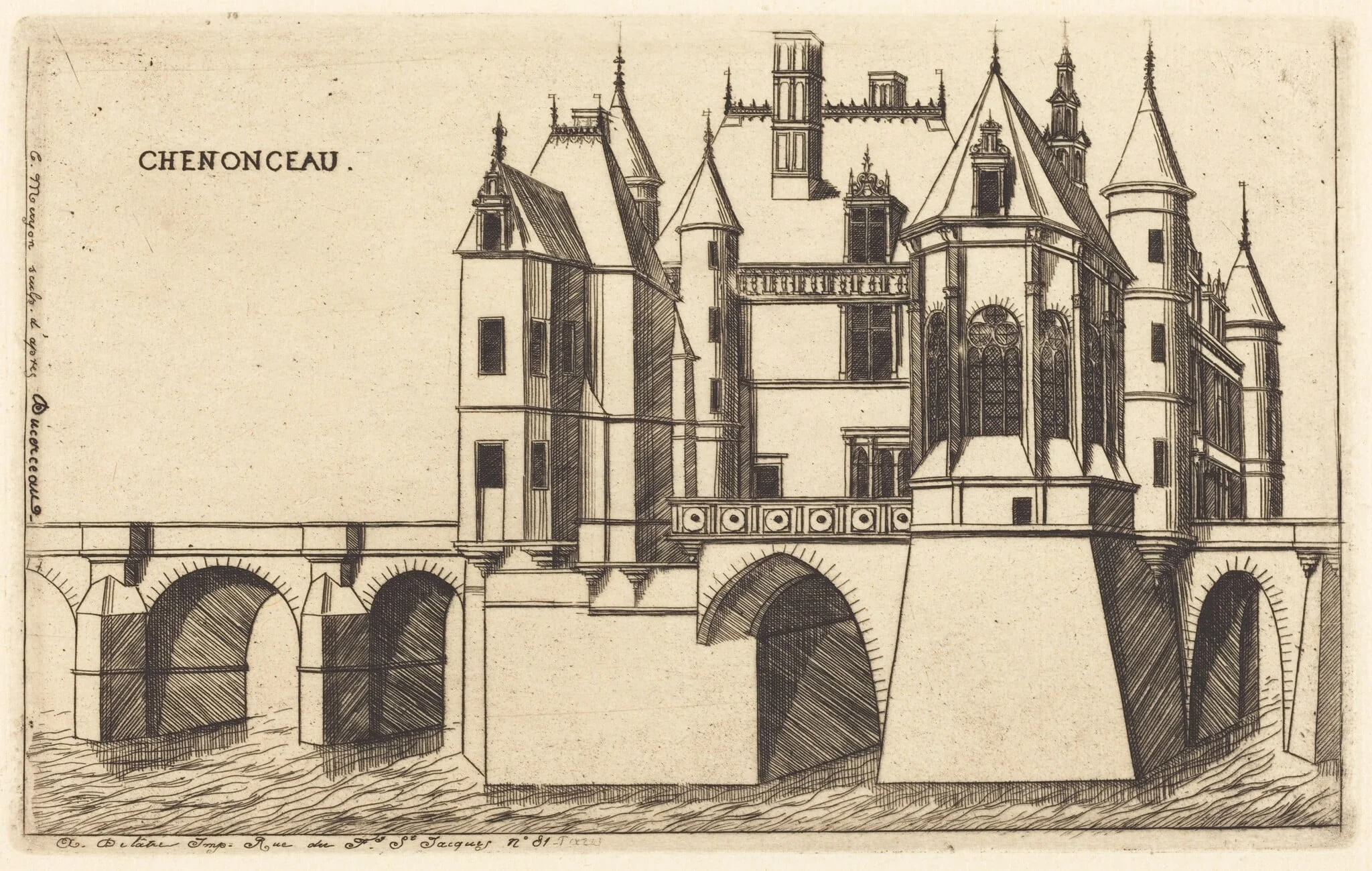 Chateau de Chenonceau, 2e planche (The Chateau of Chenonceau, 2nd plate), by Charles Meryon, ink, 1856