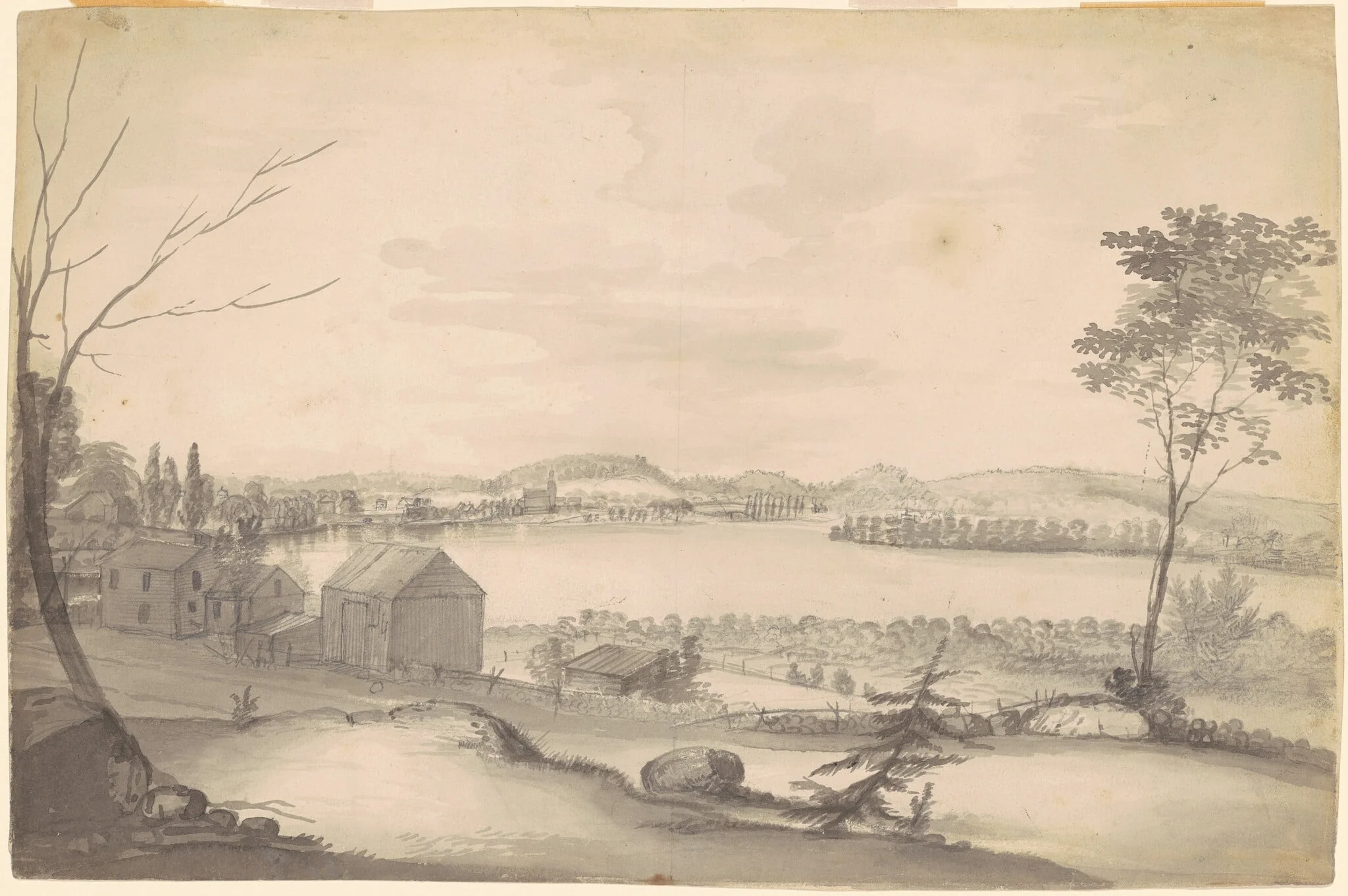 Study for "View of Springfield on the Connecticut River", by Alvan Fisher, graphite, 1819