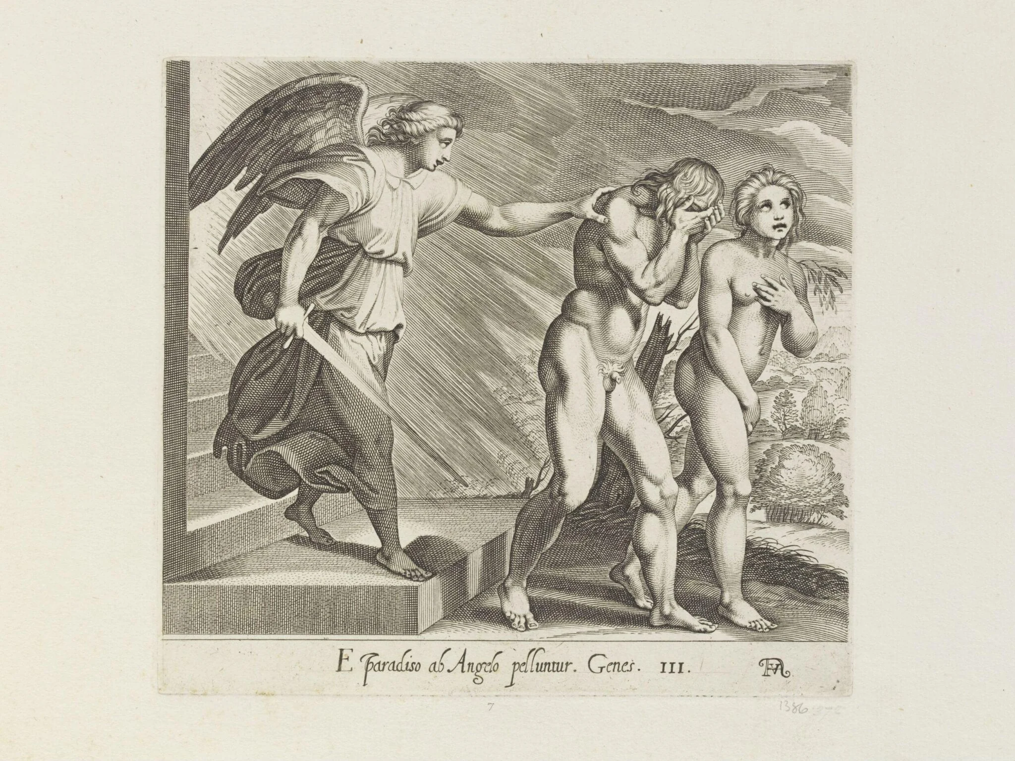 Adam and Eve driven from Paradise, by Francesco Villamena, 1626