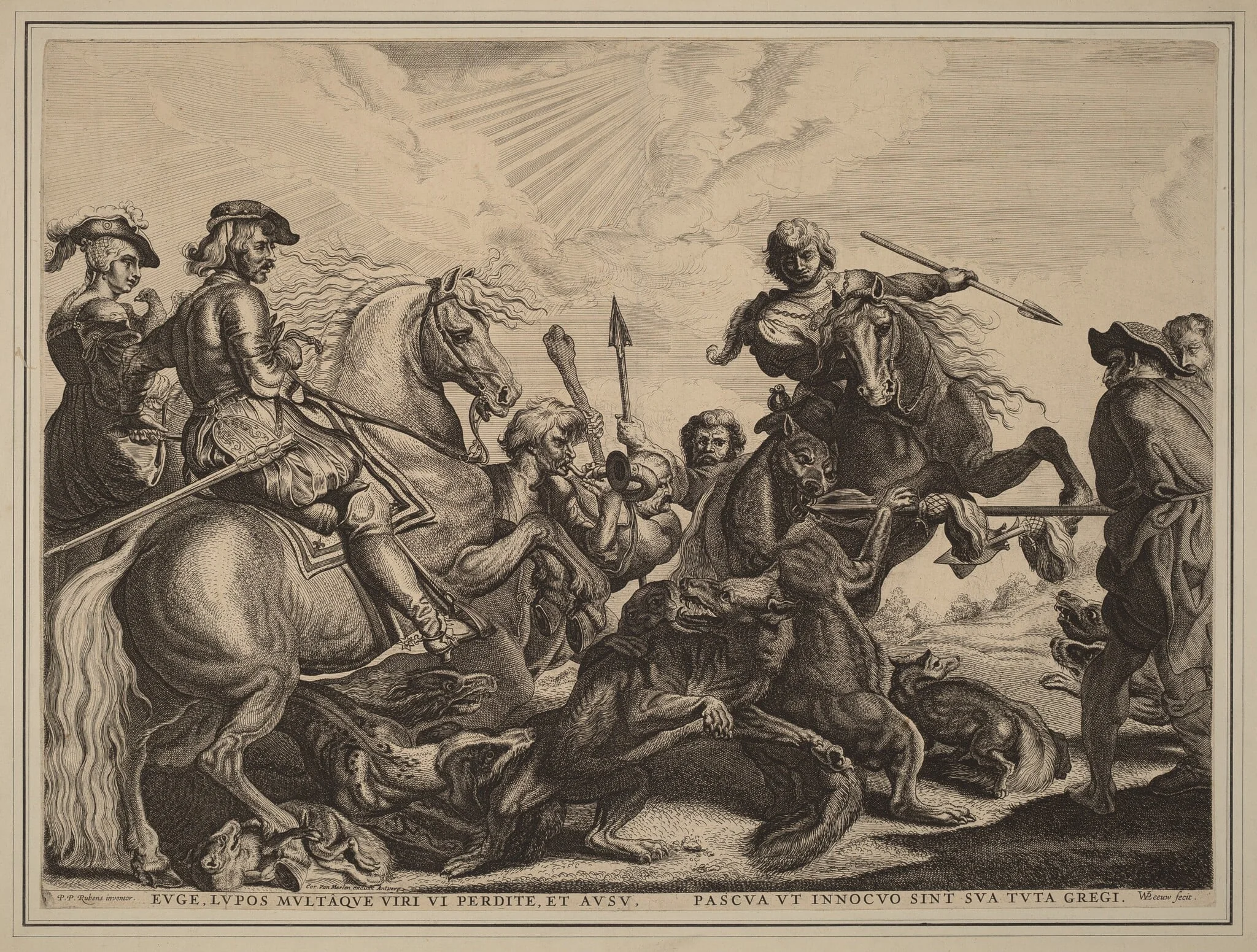 The Wolf Hunt, by Willem van der Leeuw, ink, 1634