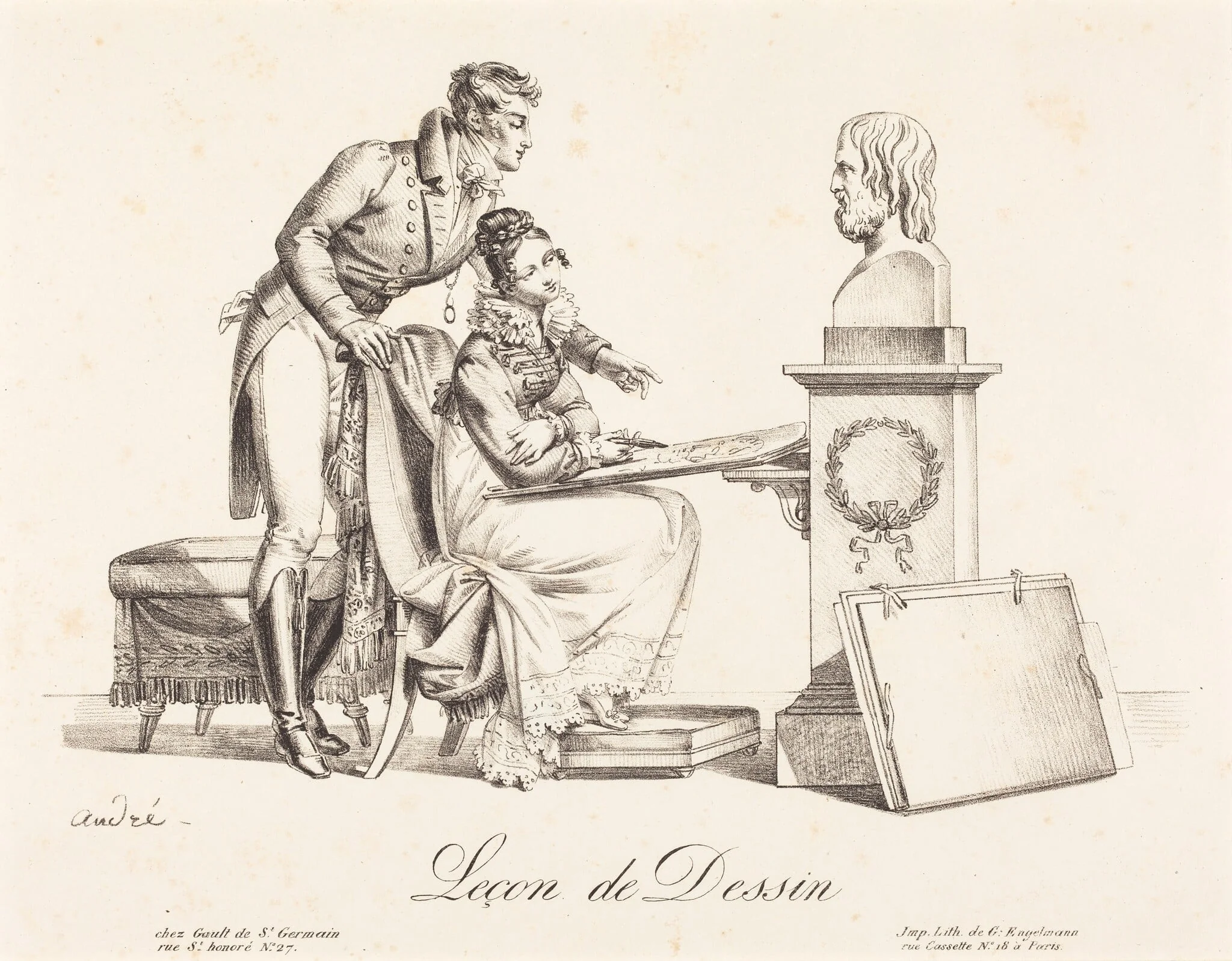 Leçon de Dessin (Drawing Lesson), by Johann Anton André, ink, 1808