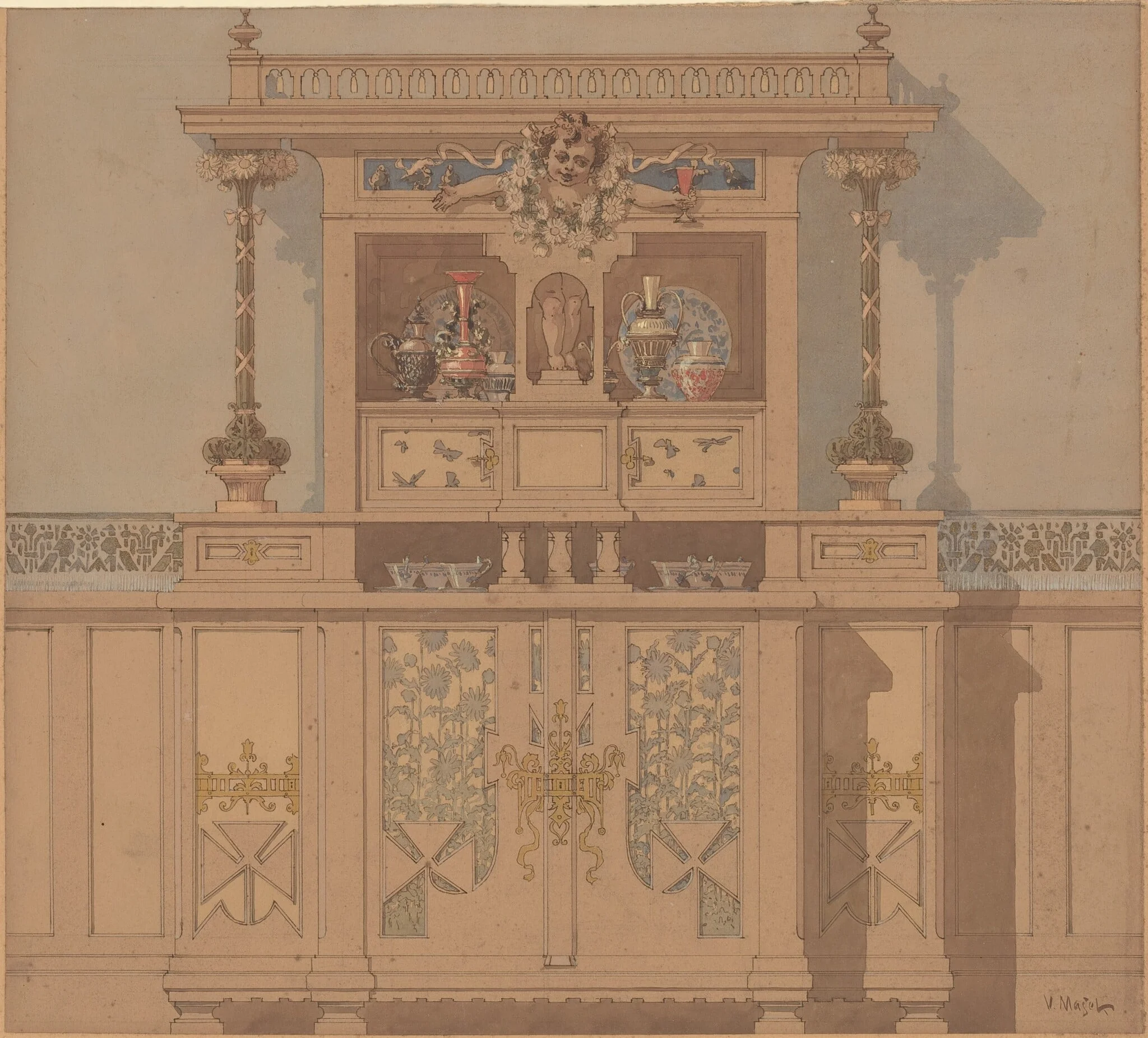 Design for Breakfront, by Karel Vitezslav Masek, gouache, 1900