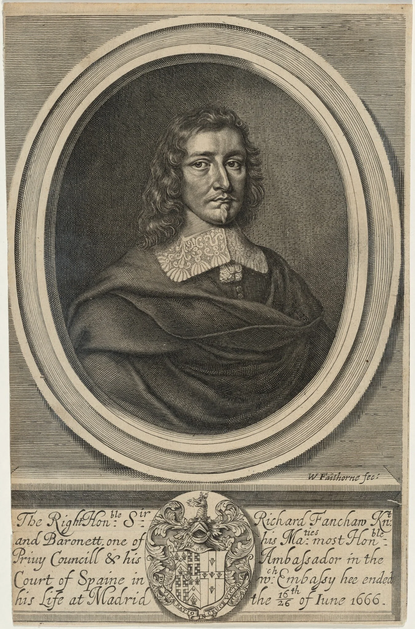 Sir Richard Fanshaw, Bart., by William Faithorne, ink, 1654