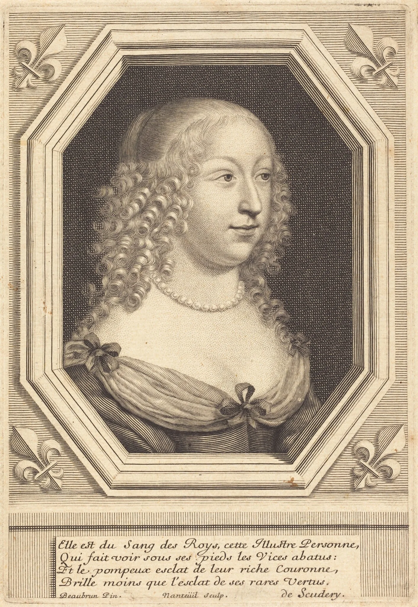 Marie d'Orléans-Longueville, Duchesse de Nemours, by Robert Nanteuil, ink, 1654