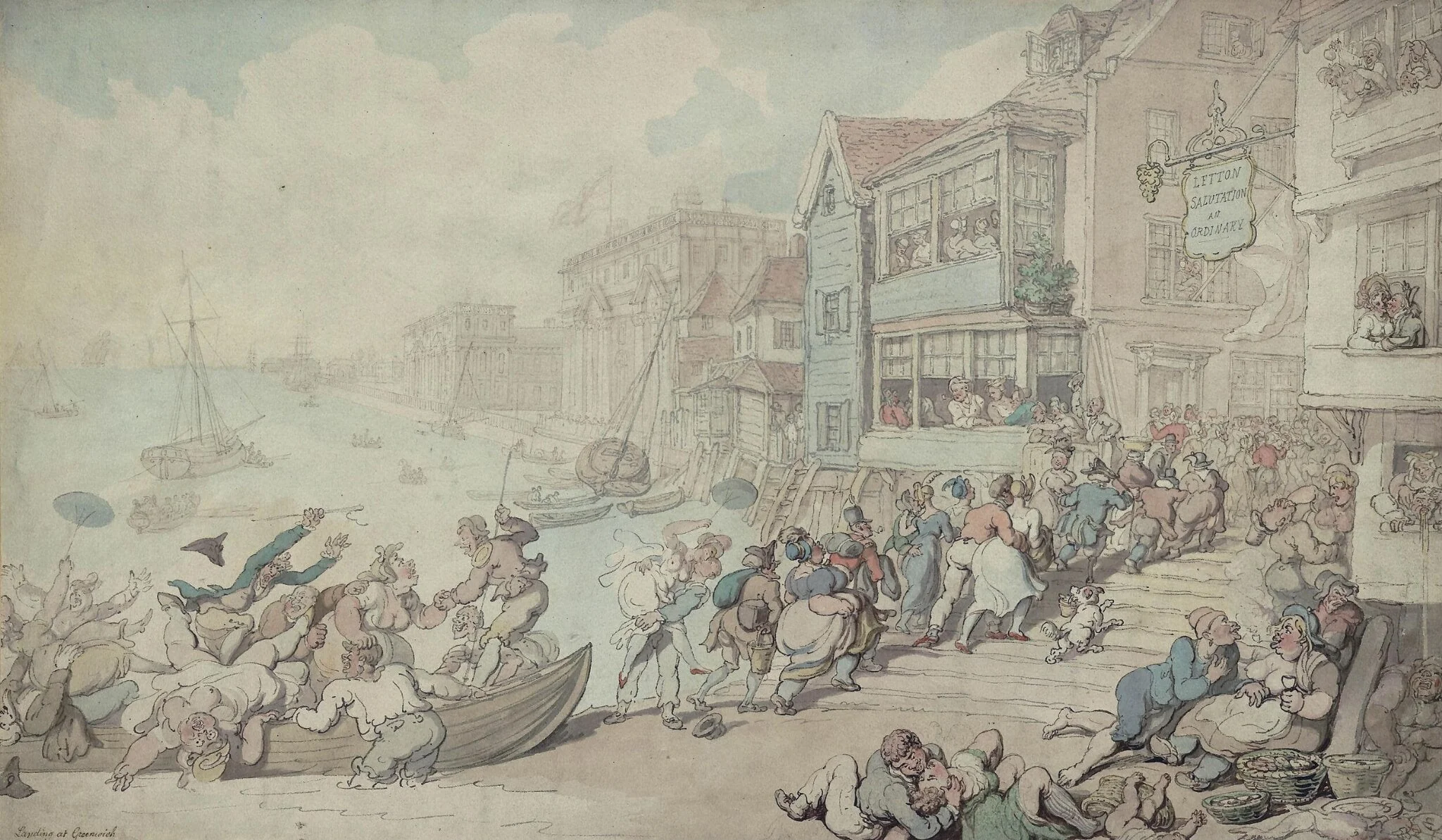 Landing at Greenwich, by Thomas Rowlandson, watercolor, 1780