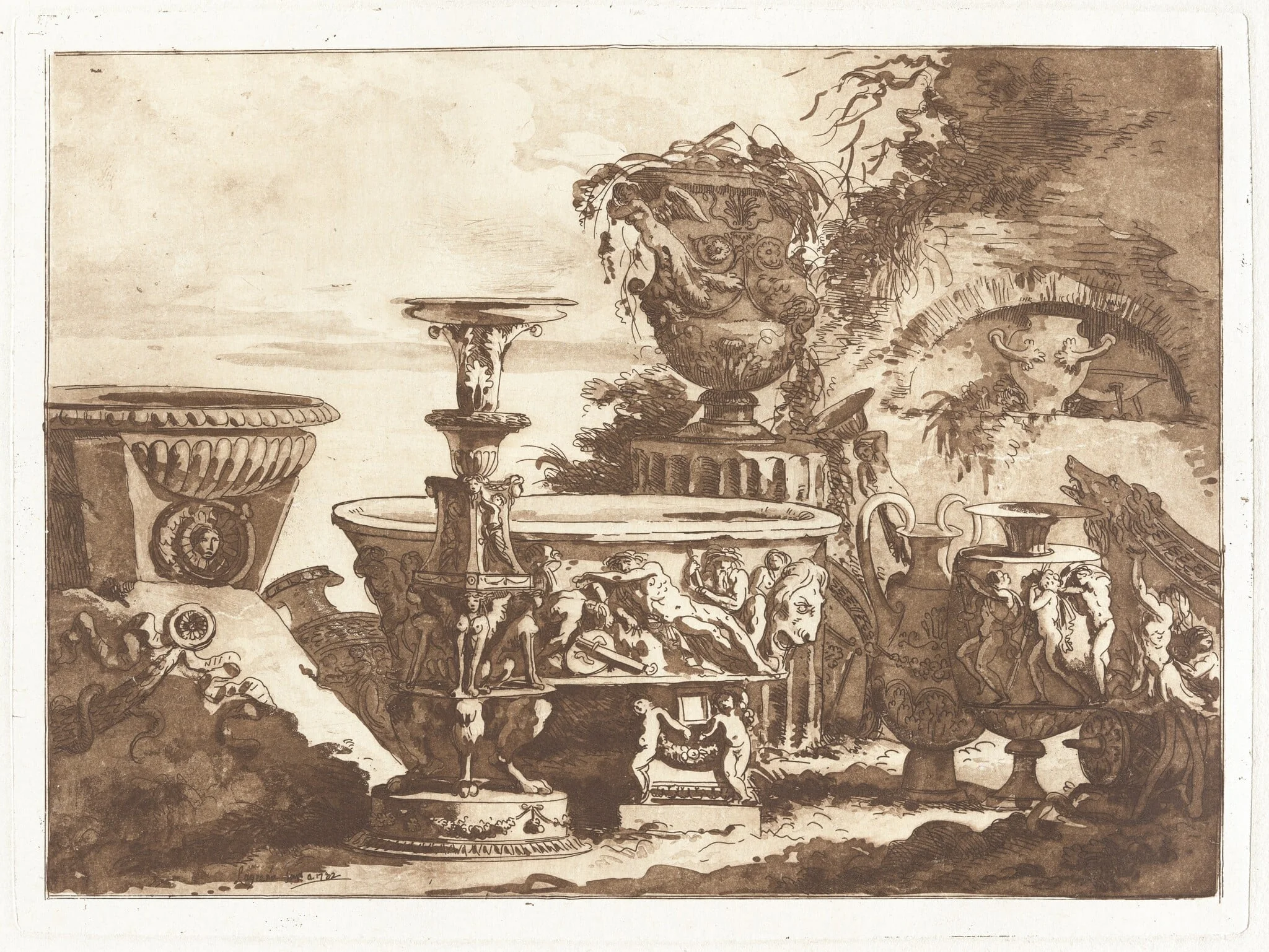 Composition with Antique Vases, by Jean Jacques II Lagrenée, ink, 1782
