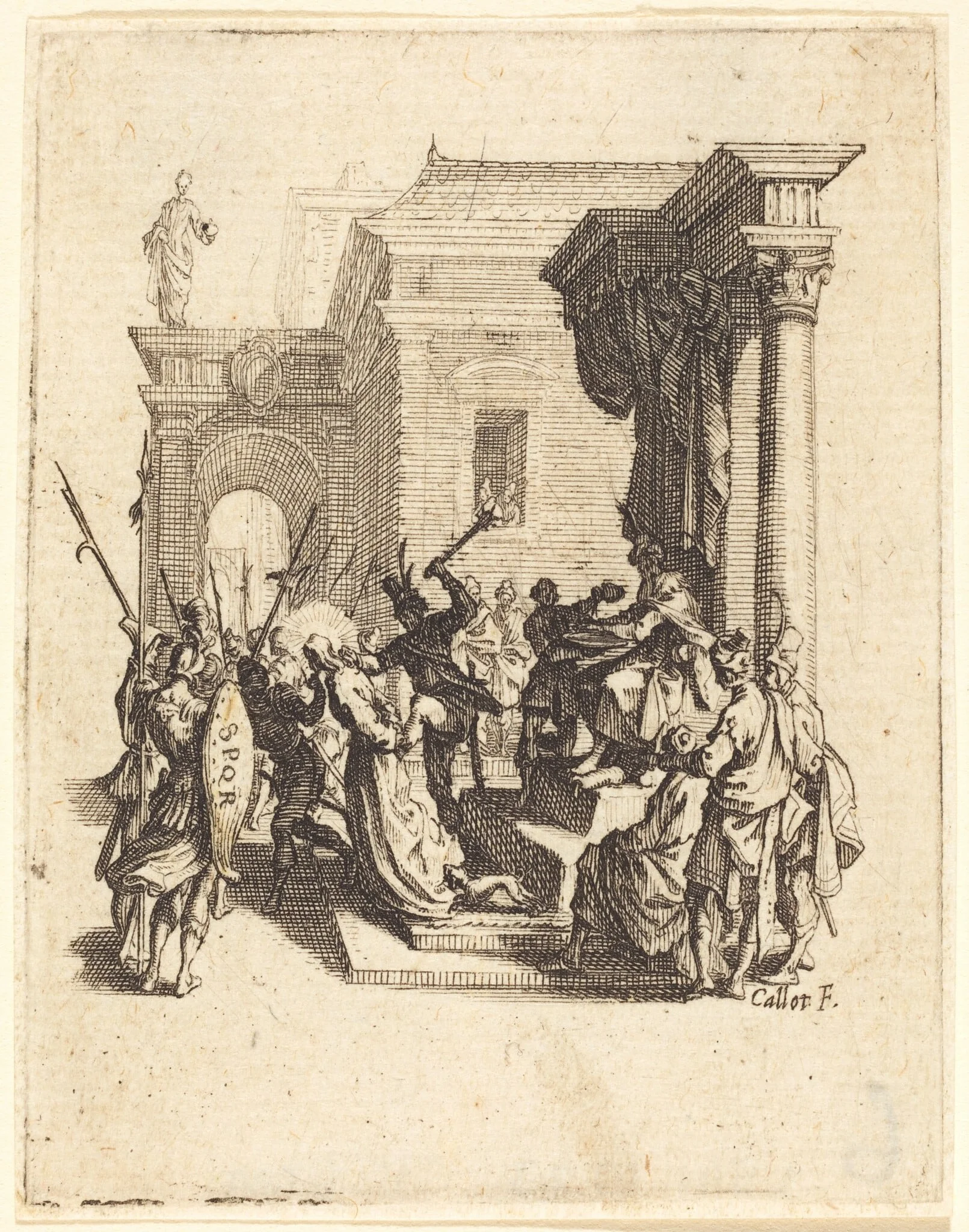 Christ Condemned to Death by Pilate, by Jacques Callot, ink, 1624