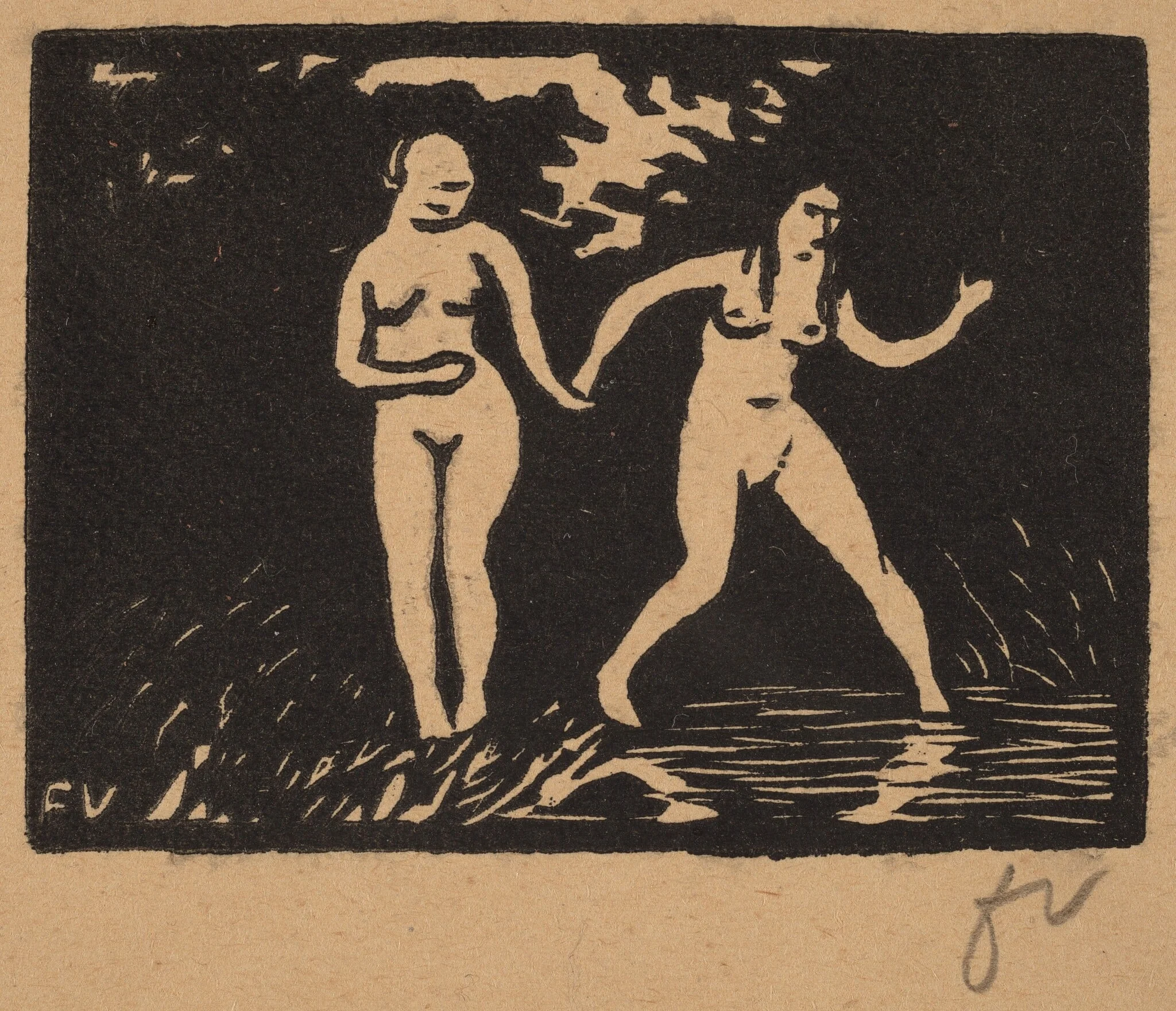 Entering the Water (L'entrée dans l'eau), by Félix Vallotton, ink, 1893