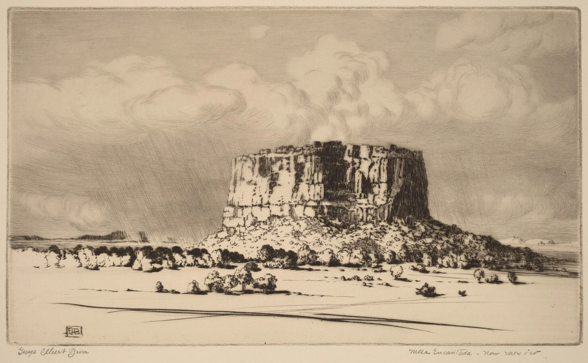 Mesa Encantada, New Mexico (no. 2), by George Elbert Burr, ink, 1934