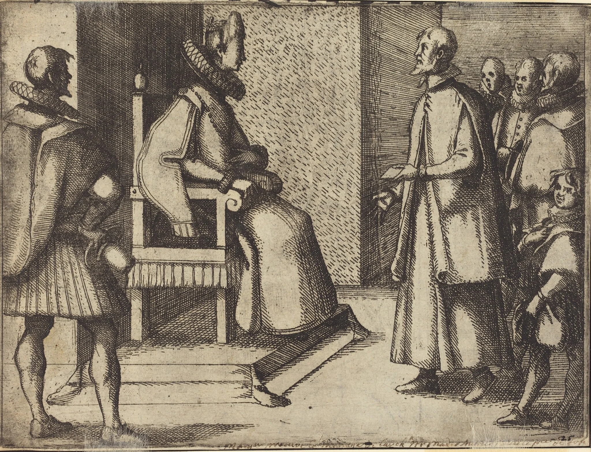 The Envoy of Tuscany thanking the Queen [verso], by Jacques Callot, ink, 1612