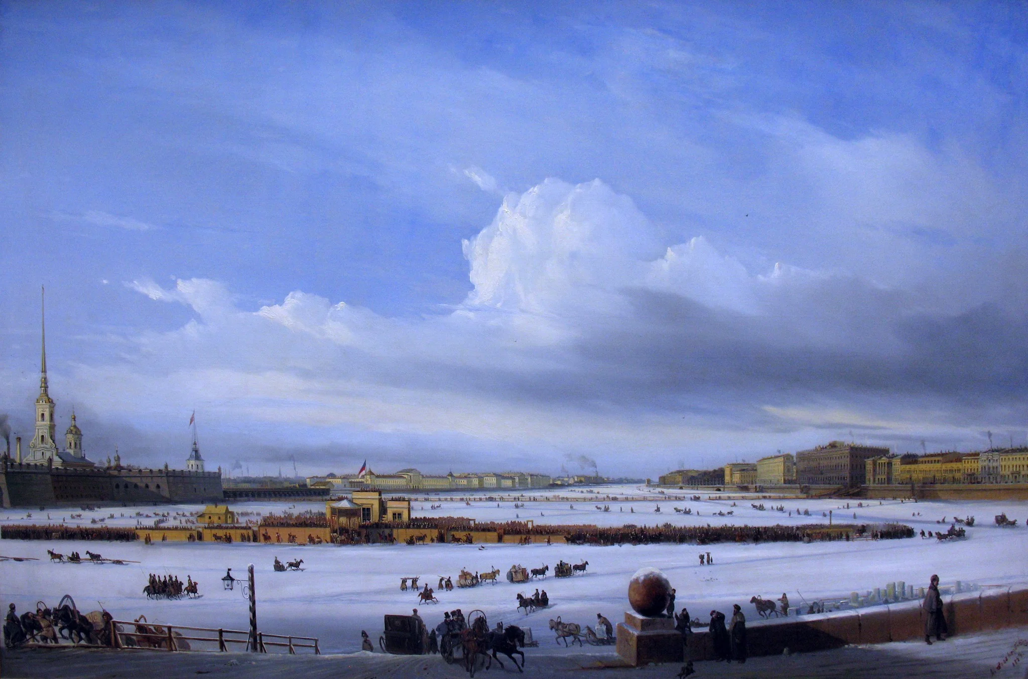 Sledging on the Neva, by Alexey Bogolyubov, unspecified, 1854