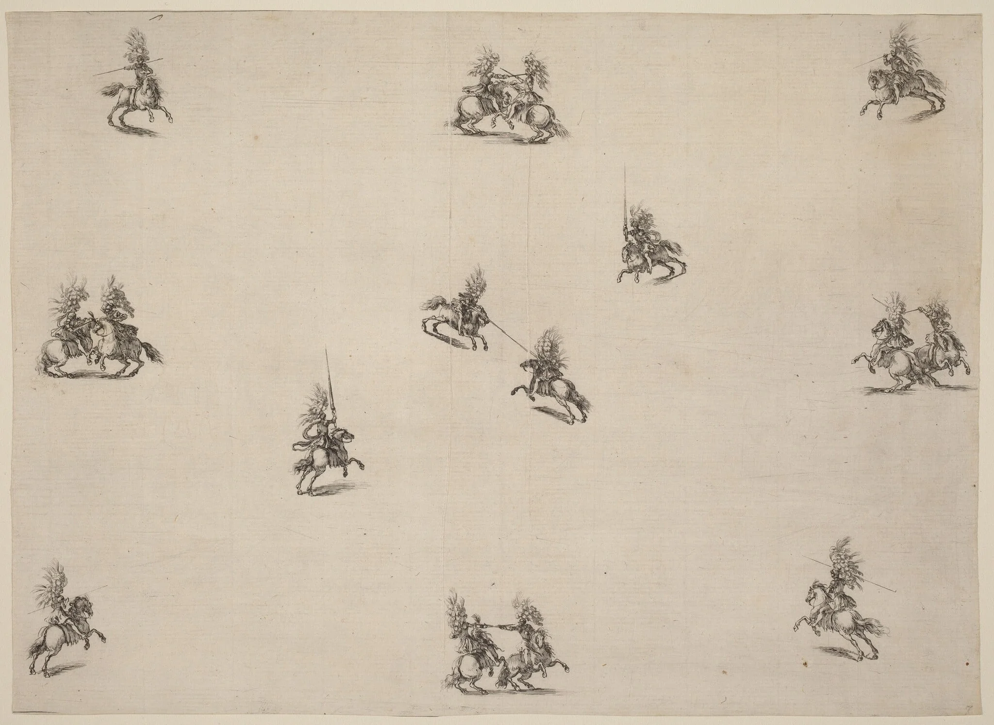 Fighting Cavaliers, by Stefano Della Bella, ink, 1652