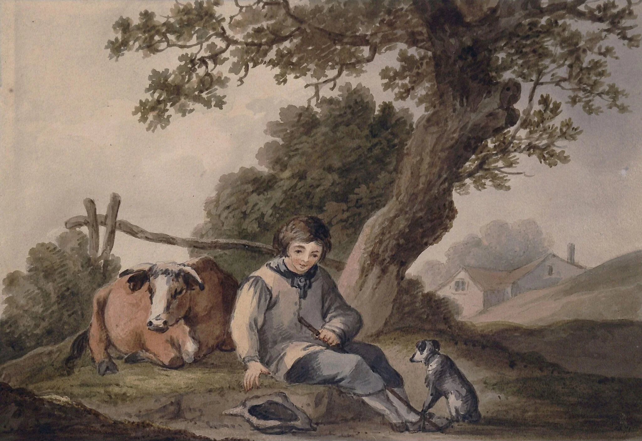 Landscape with cow and boy