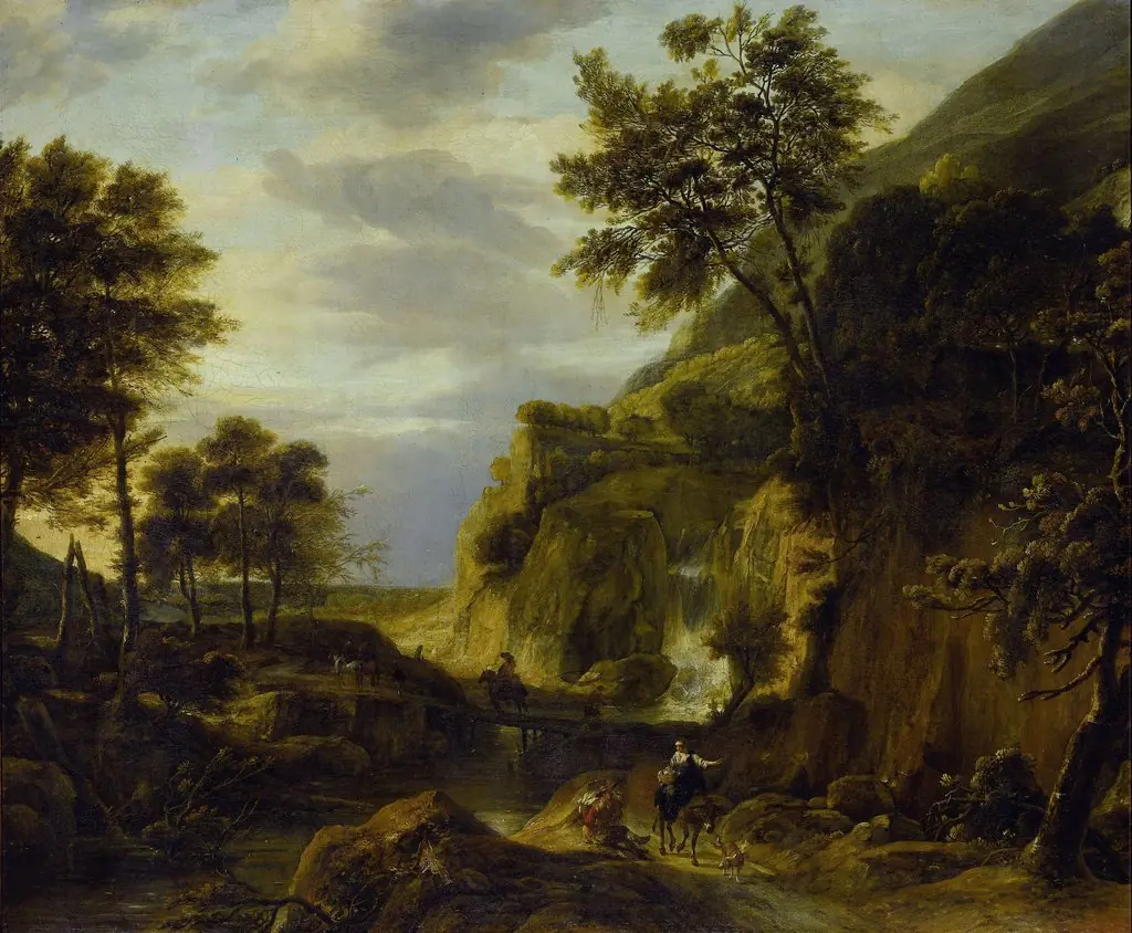 Mountainous landscape with waterfall