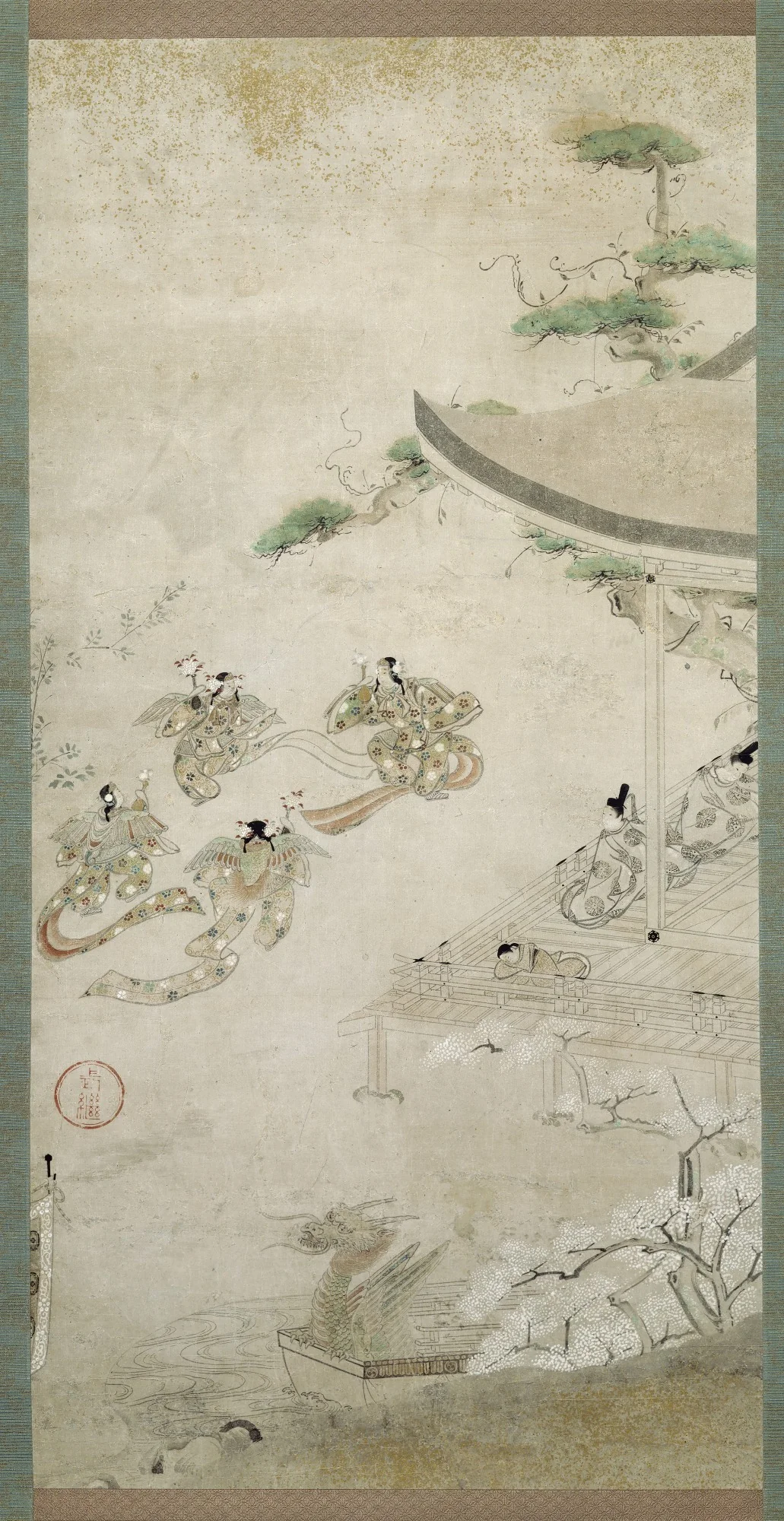 Scene from the Tale of Genji: from the chapter "Butterflies", by Unknown, unspecified, 1573